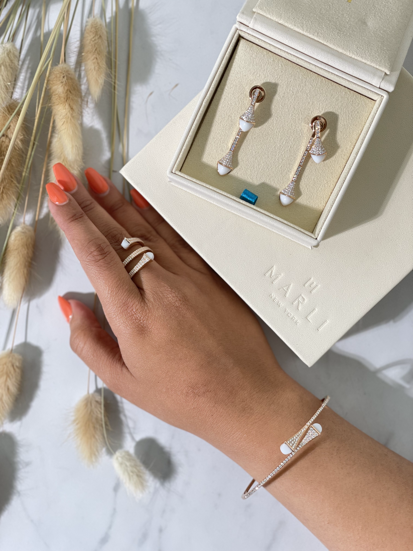 Marli Cleo Collection Rose Gold and White Agate Stone