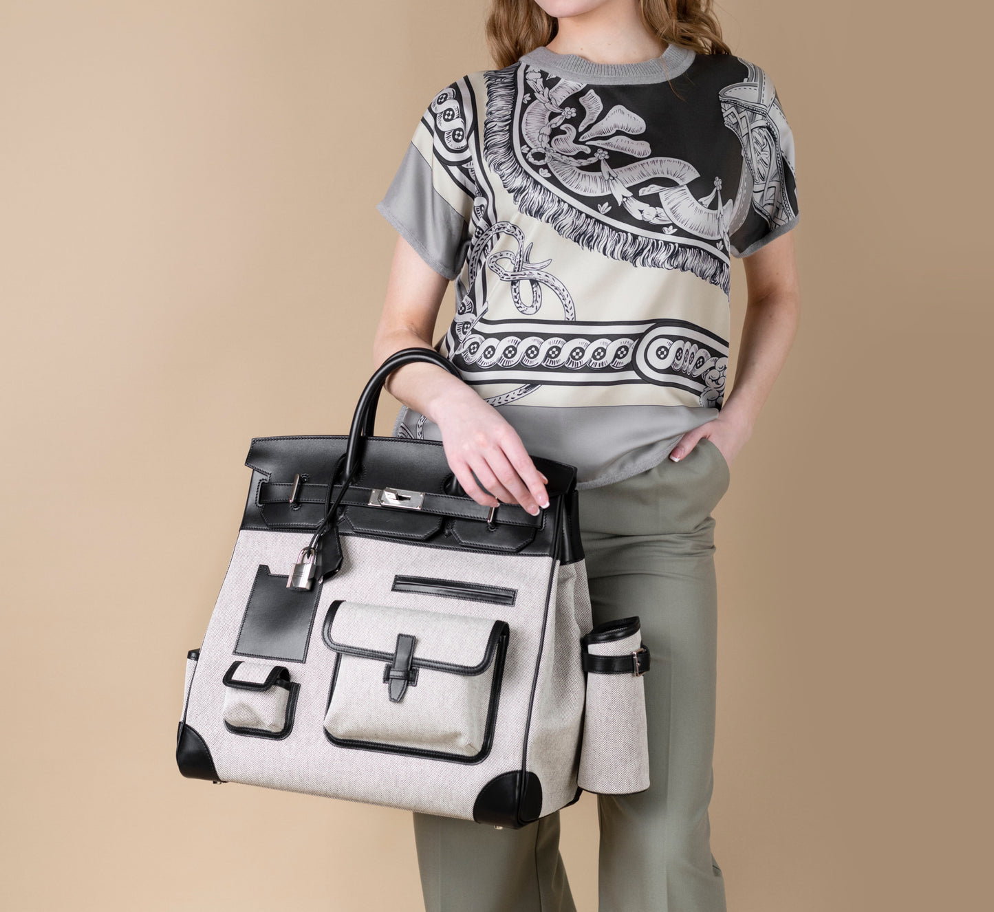 Hermès Hac 40 Birkin Cargo Toile Ecru/Black