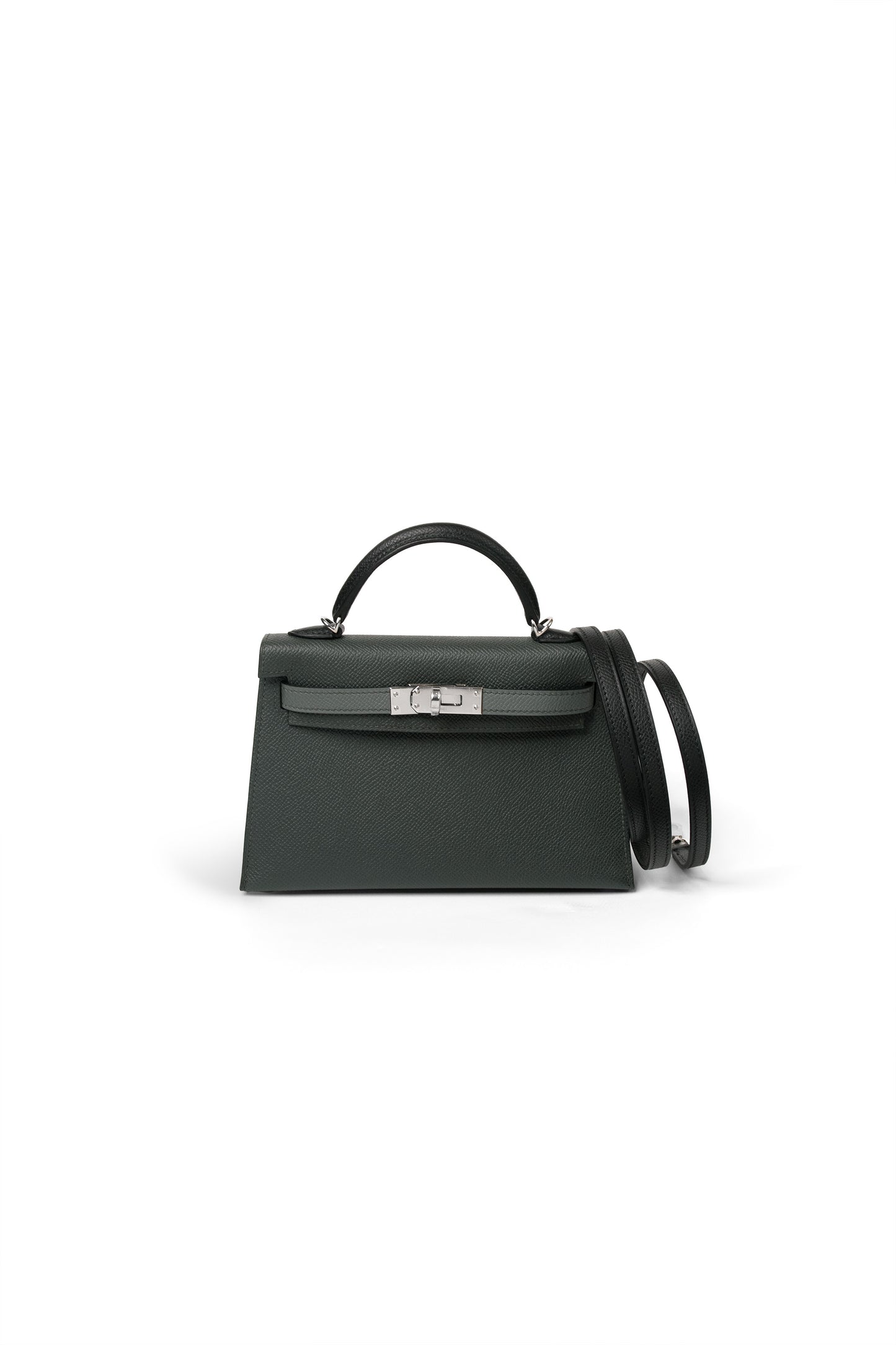 Hermes Mini Kelly Tricolor in Vert Mangrove/Vert Amande/Noir with Silver Hardware