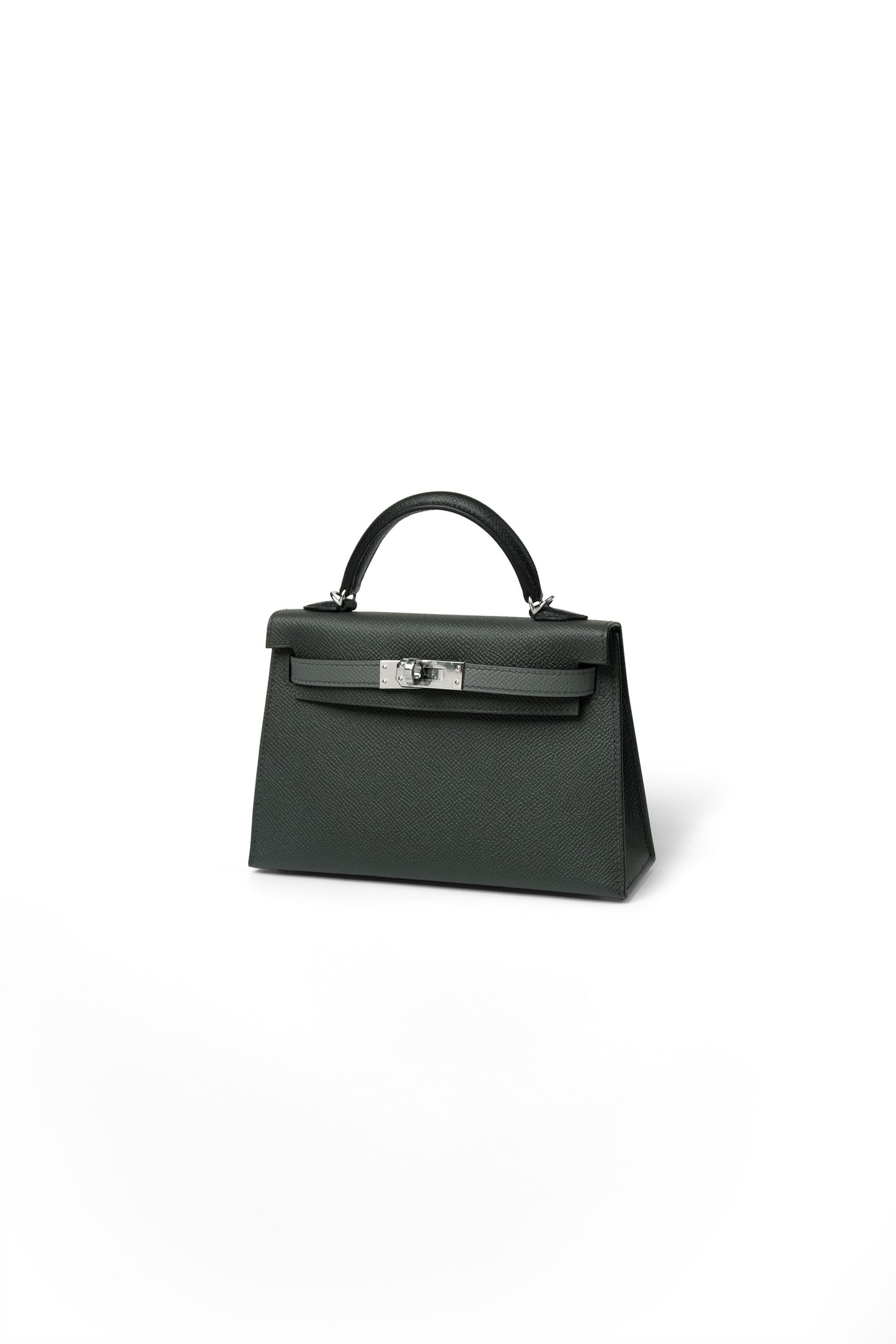 Hermes Mini Kelly Tricolor in Vert Mangrove/Vert Amande/Noir with Silver Hardware