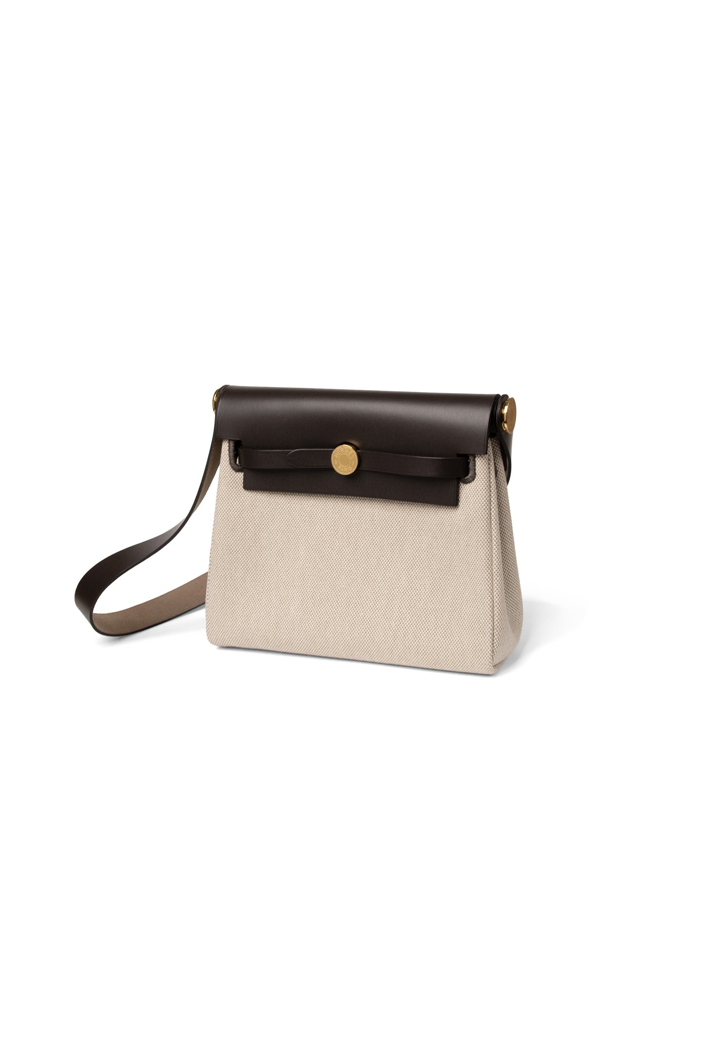 Hermes Mini Herbag in Ebene/Ecru with Gold Hardware