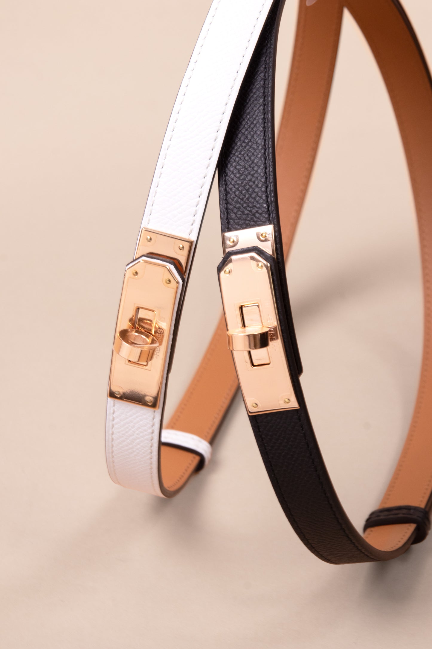 Hermès Kelly Belt in White & Black RGHW