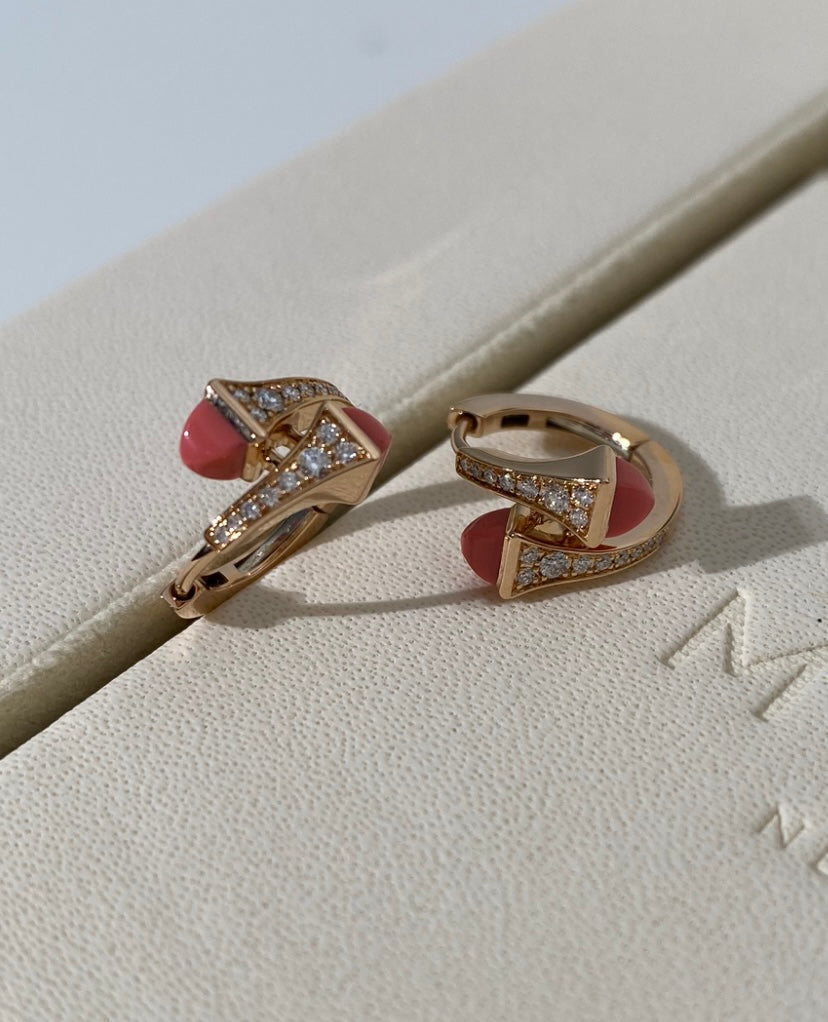 Marli Huggie Earring in Pink Opal and Coral Stone