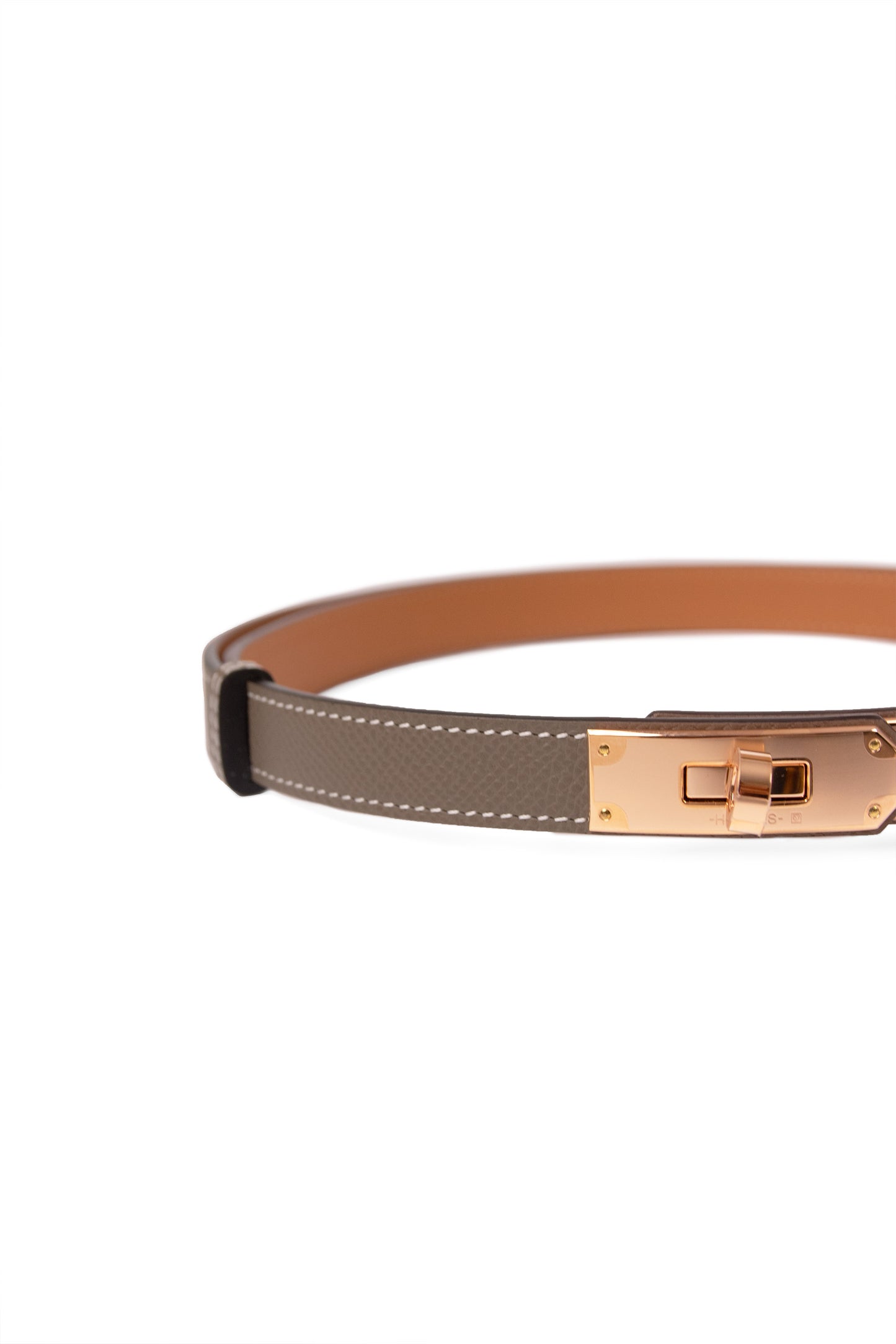 Hermes Kelly Belt in Etoupe with Rose Gold Hardware