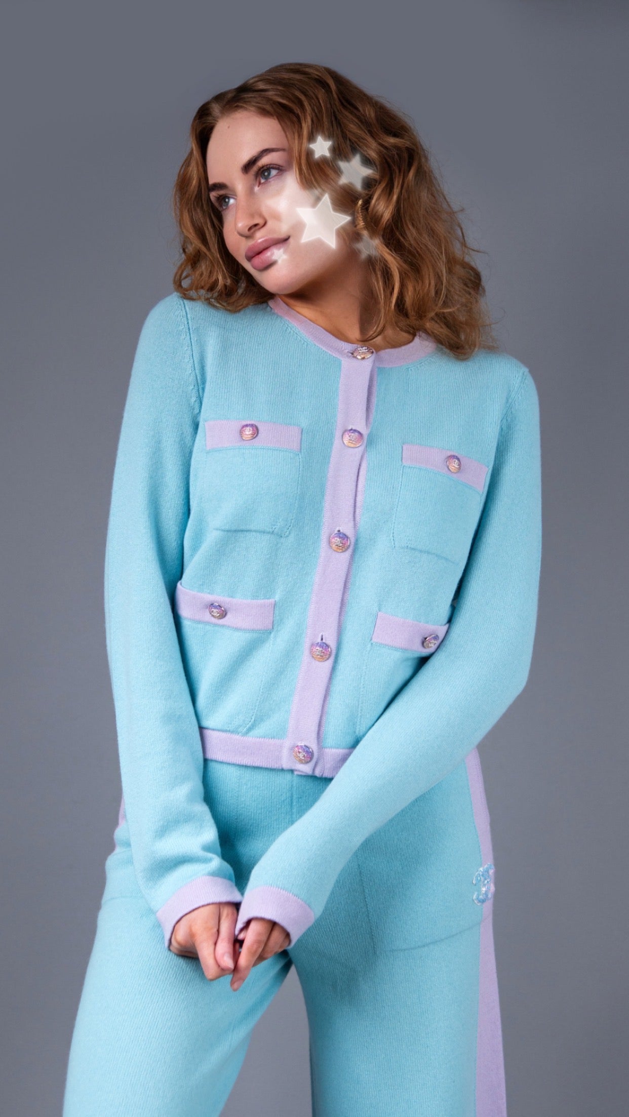 Chanel Cardigan & Pants in Lilac/Blue