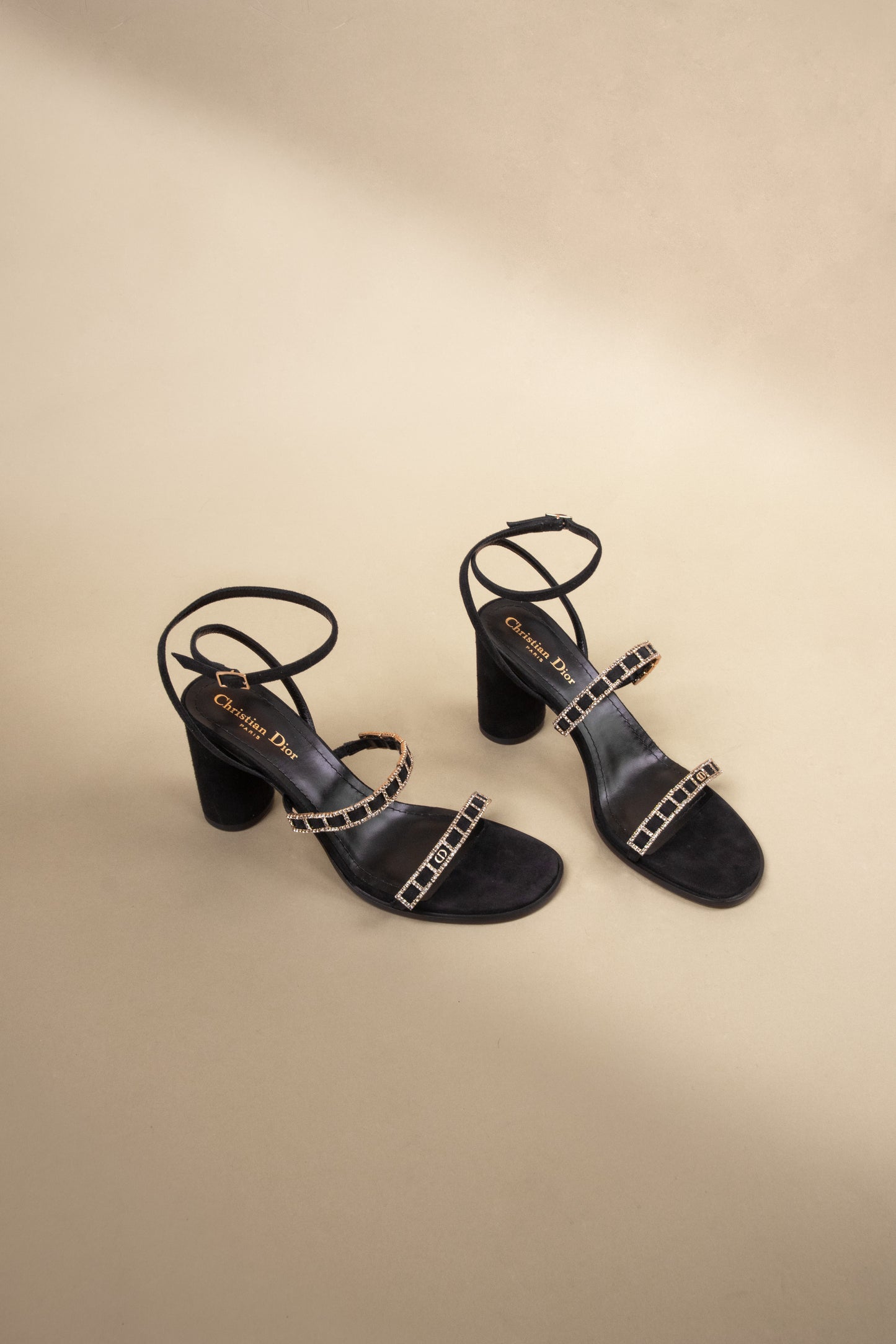 Dior Diorissime Heeled Sandals Black Suede Goatskin & Silver-Tone Strass