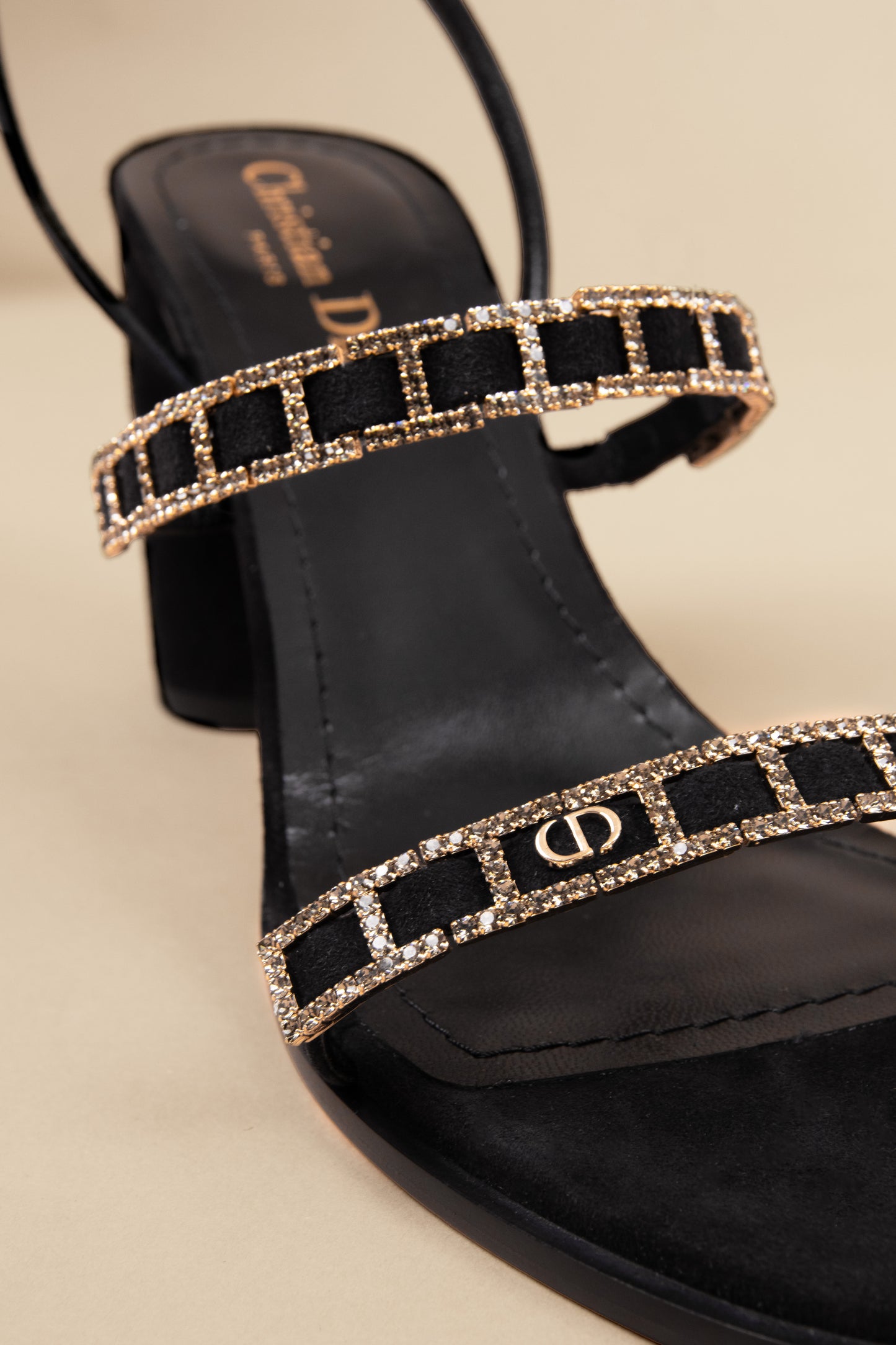 Dior Diorissime Heeled Sandals Black Suede Goatskin & Silver-Tone Strass