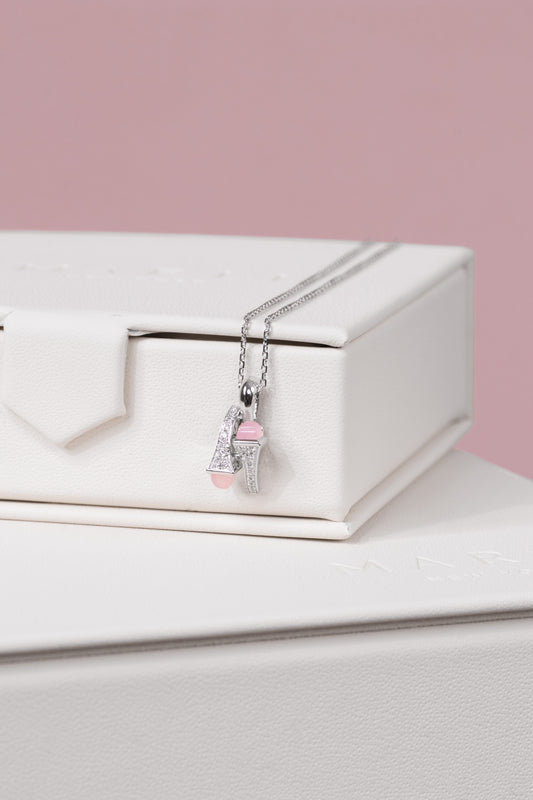 Marli Cleo White Gold Diamond/Pink Quartz Necklace