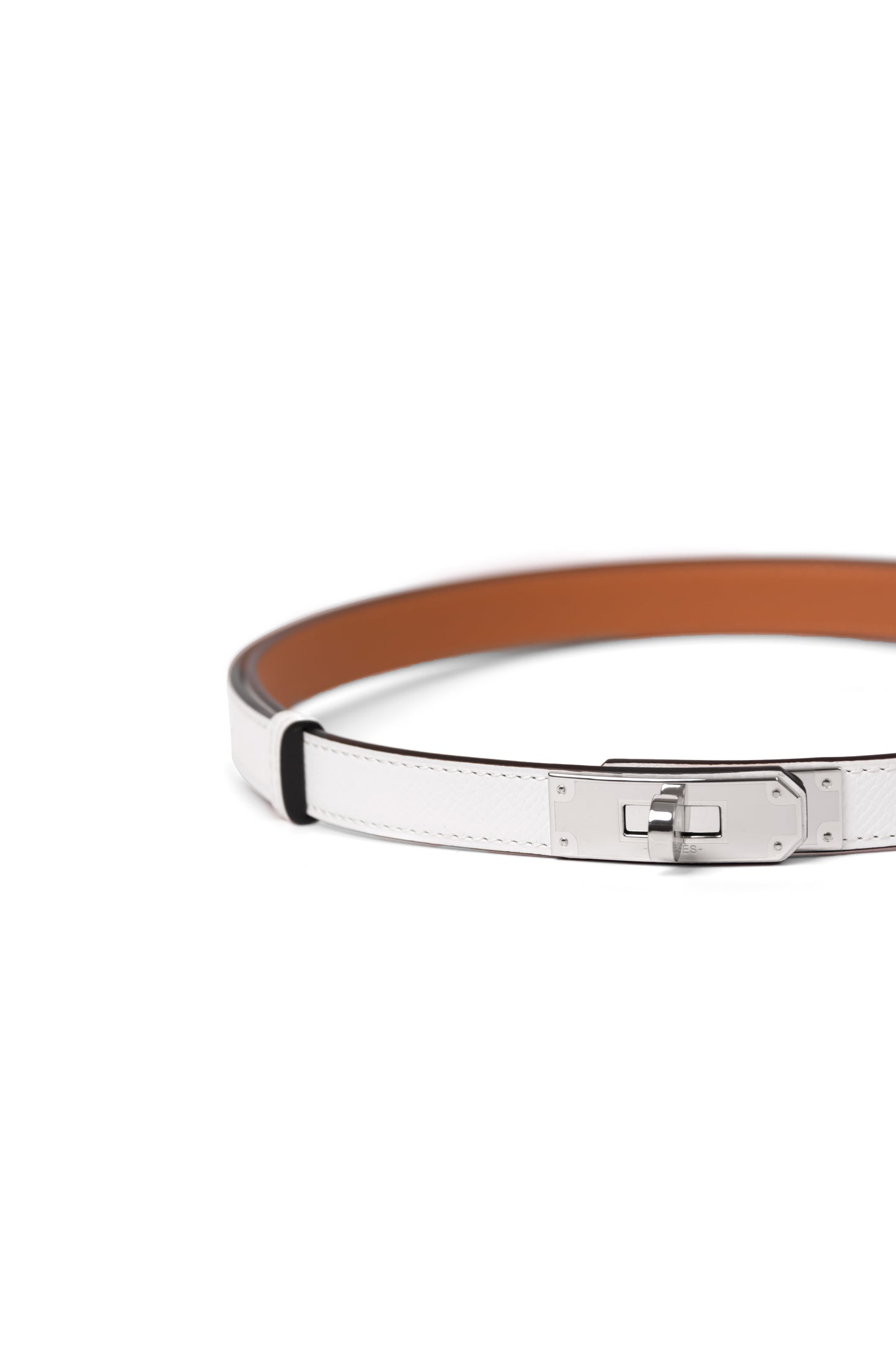 Hermes Kelly Belt in White with Silver Hardware