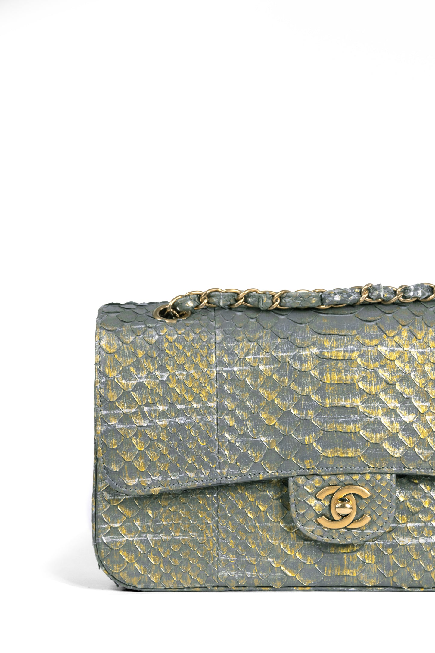 Chanel Medium Metallic Green Python