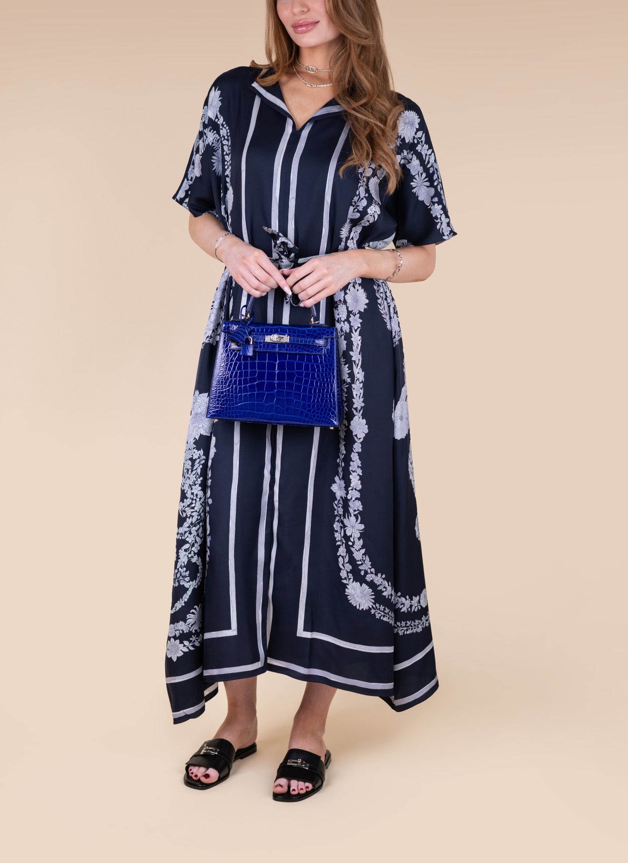 هيرميس كيلي 25 تمساح Bleu Electrique Sliver Hardware