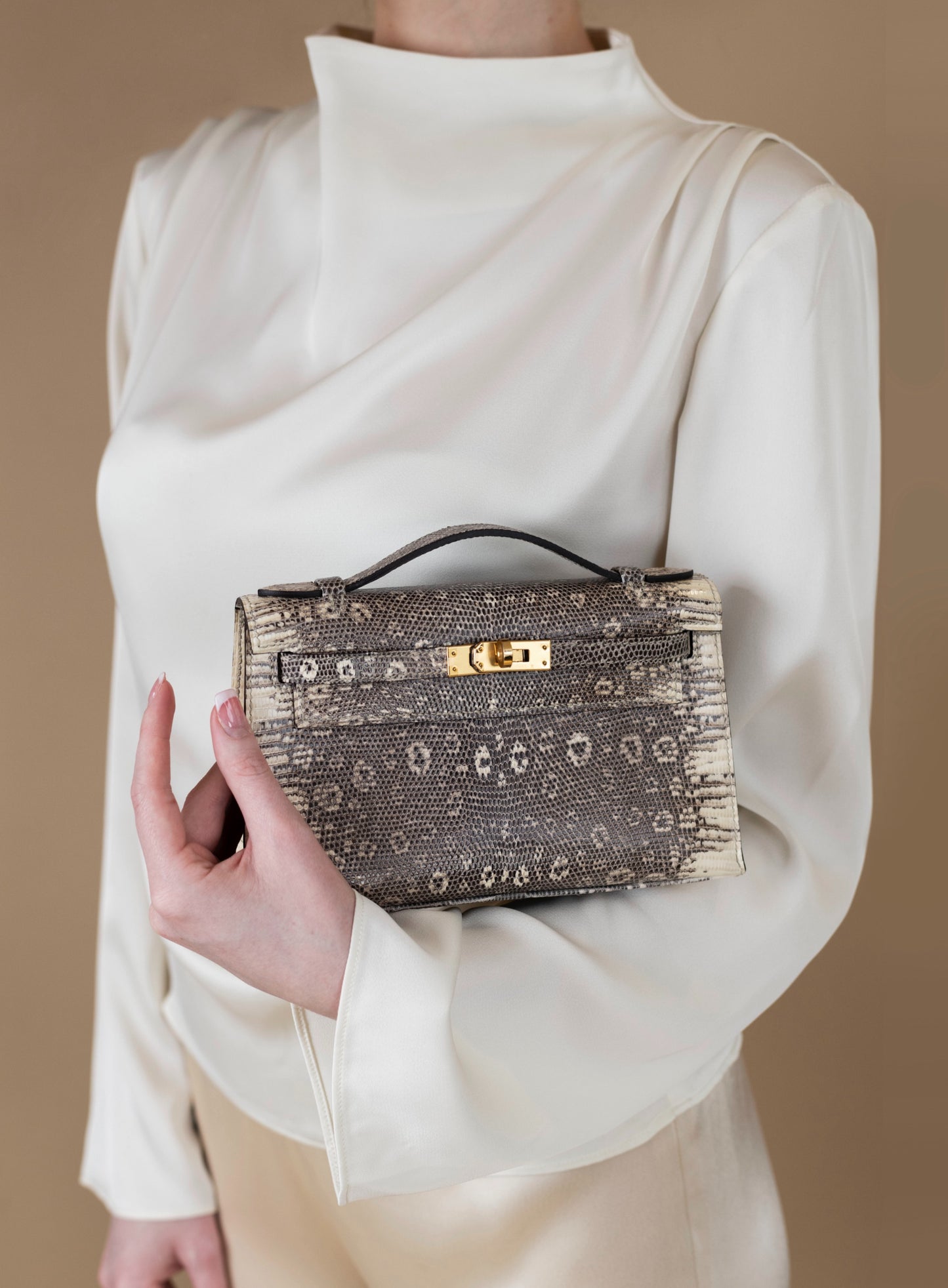 Hermès Kelly Pochette in Ombré Lizard with GHW