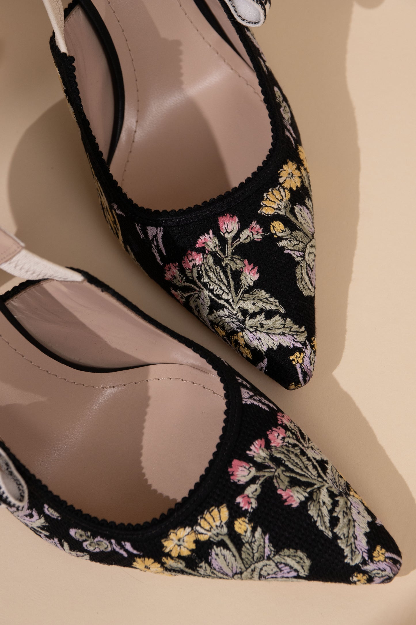 Dior J'Adior Black Floral Slingback Pumps