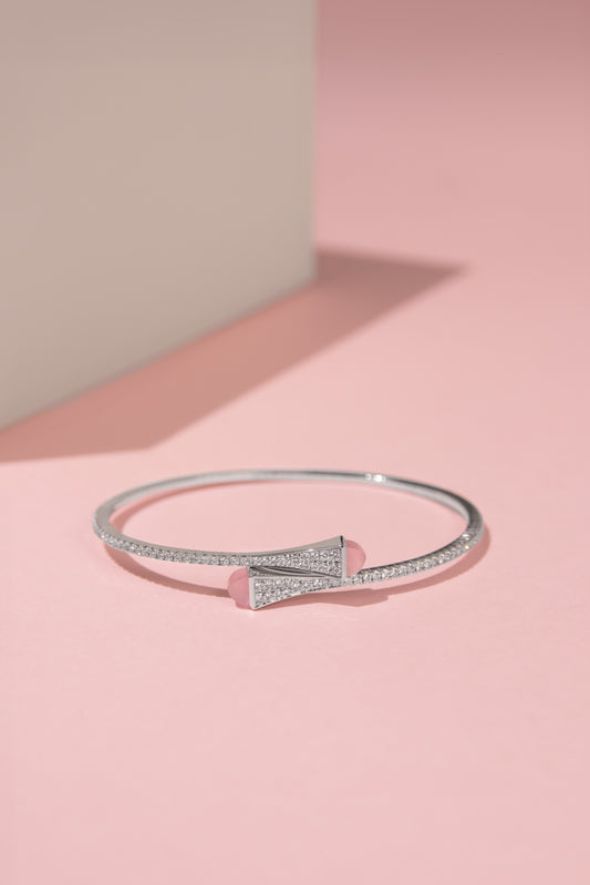 Marli Cleo White Gold Diamond/Pink Quartzite Slim Slip-On Bracelet