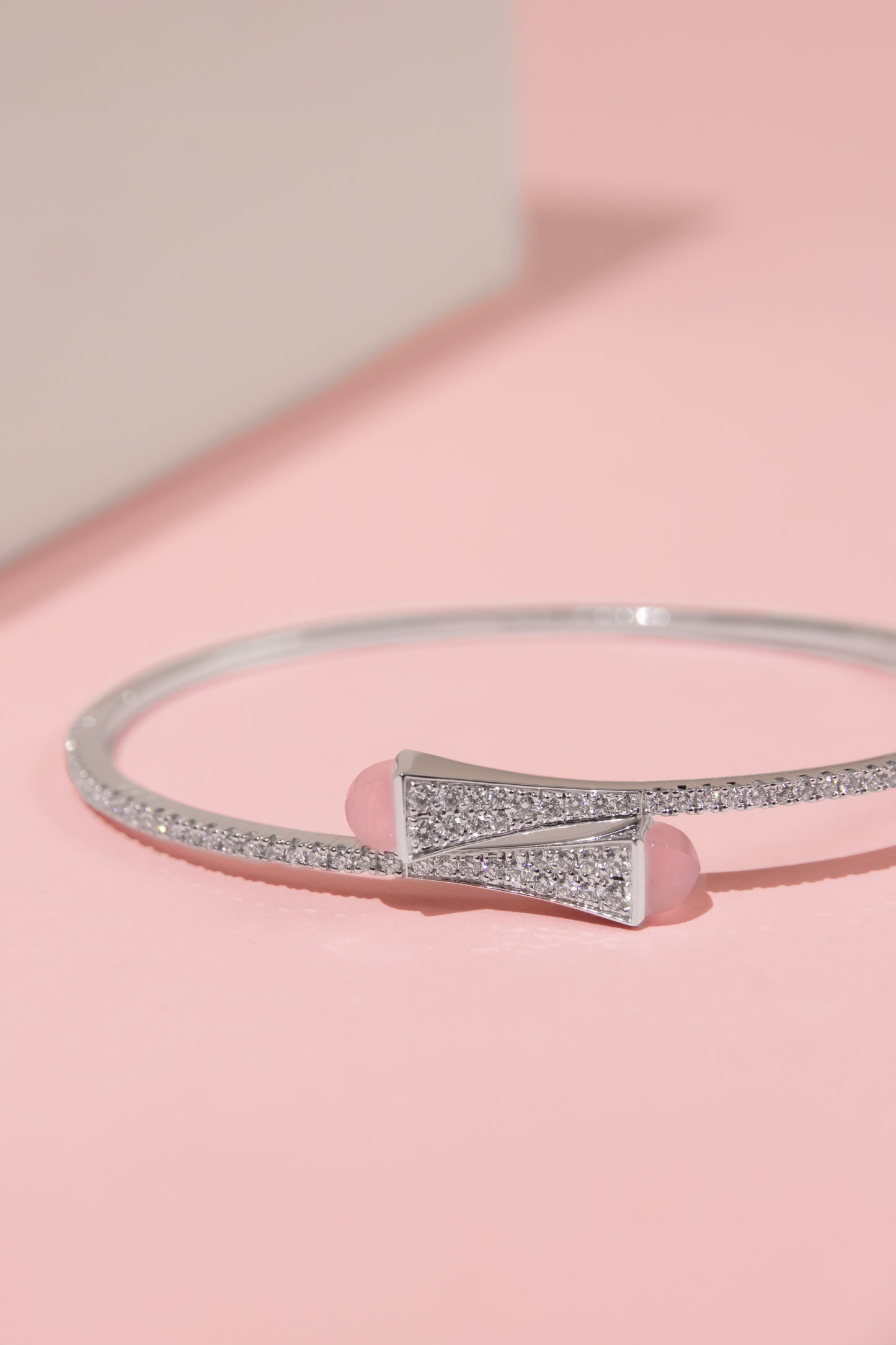 Marli Cleo White Gold Diamond/Pink Quartzite Slim Slip-On Bracelet