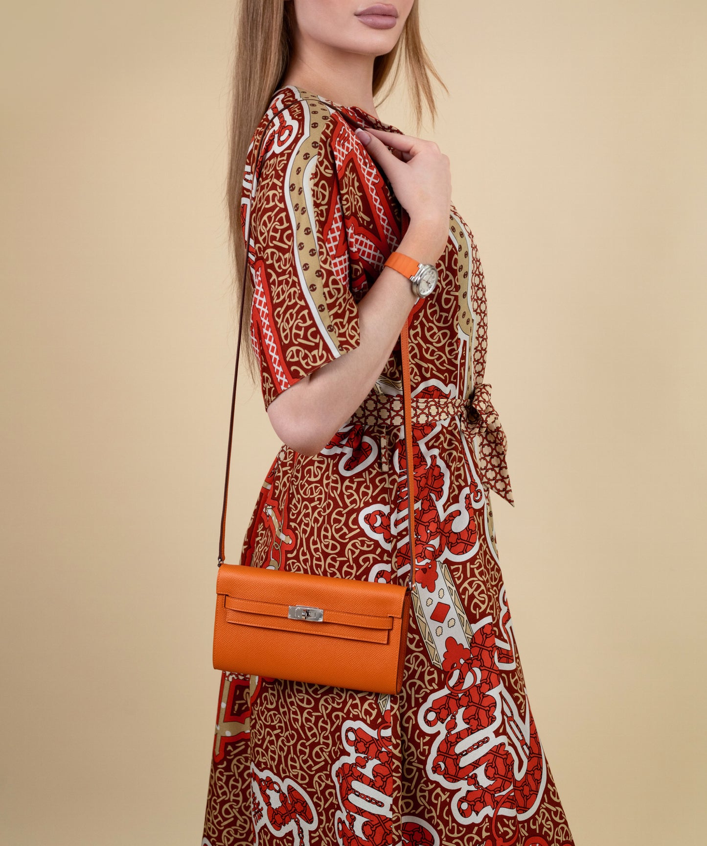 Hermès Kelly Wallet To Go Epsom Orange PHW