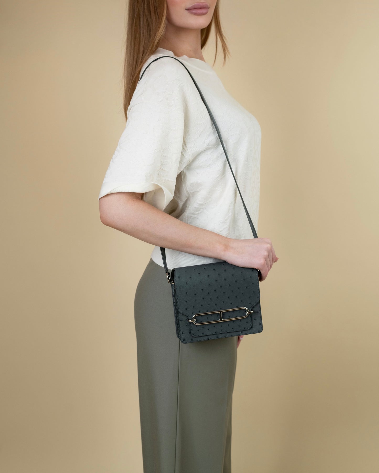 Hermès Mini Roulis Ostrich in Vert Amande PHW