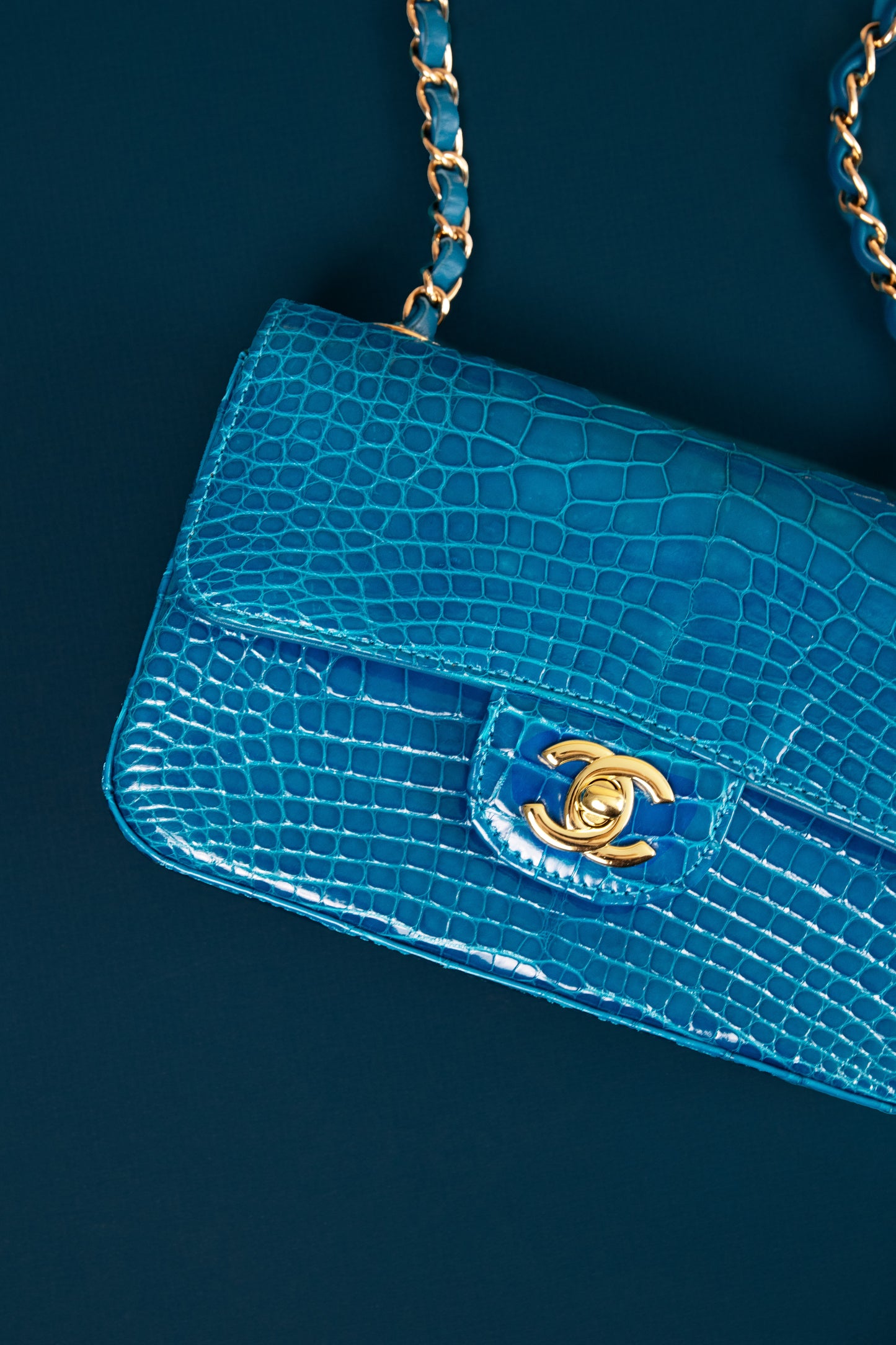 Chanel Small Blue Alligator Flap Bag