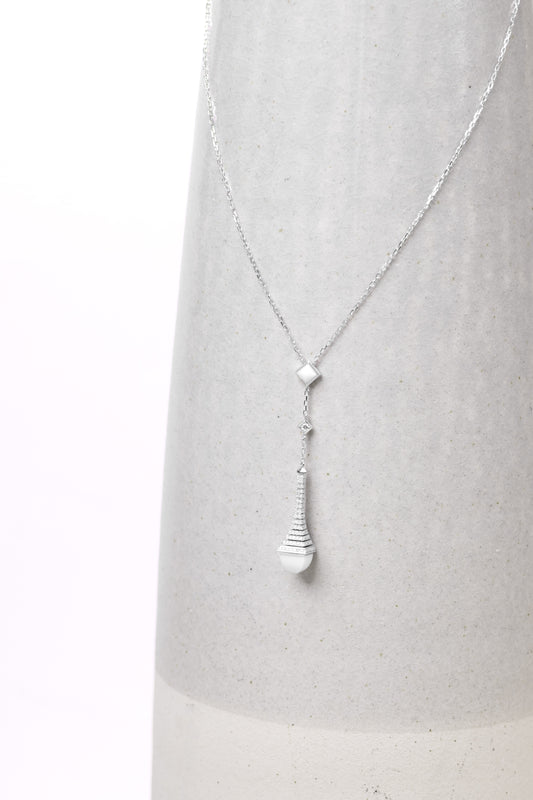 Marli Cleo Rev White Gold Diamond/White Agate Long Chain Drop Pendant Necklace
