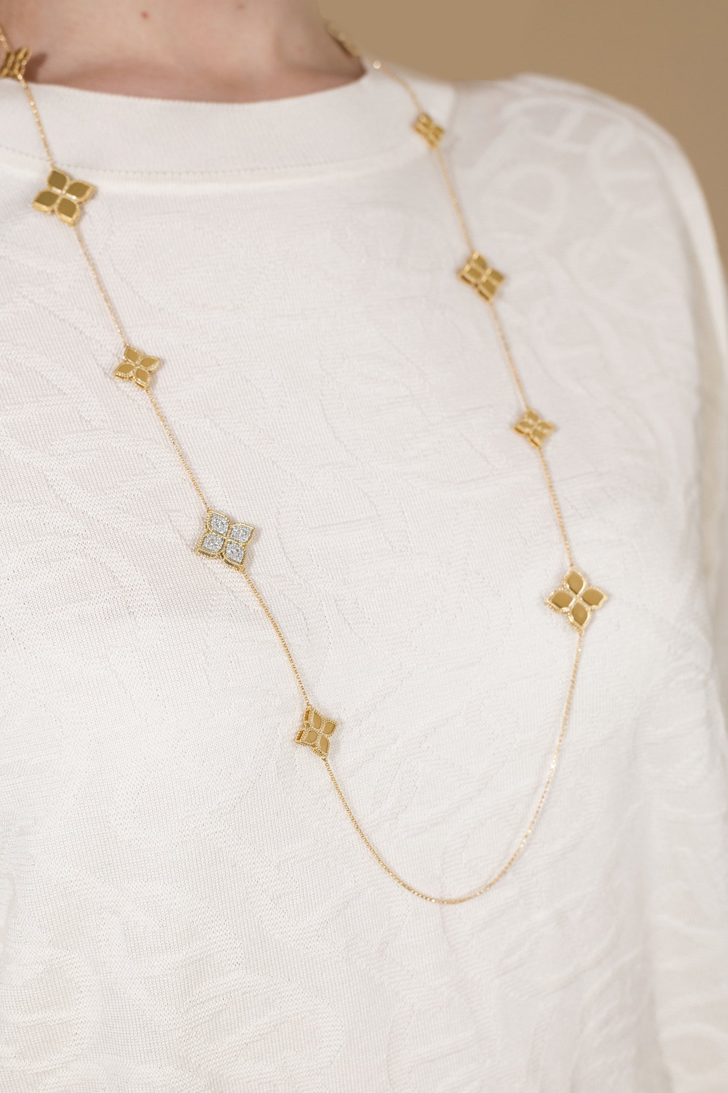 Roberto Coin Princess Flower Yellow Gold Diamond Accent Station Necklace