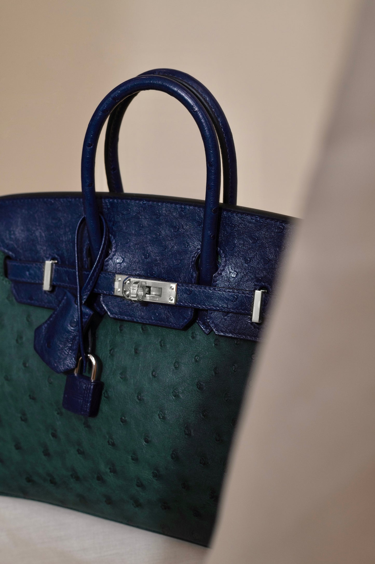 Hermès Birkin 25 Ostrich in Vert Cypress/Blue Iris PHW