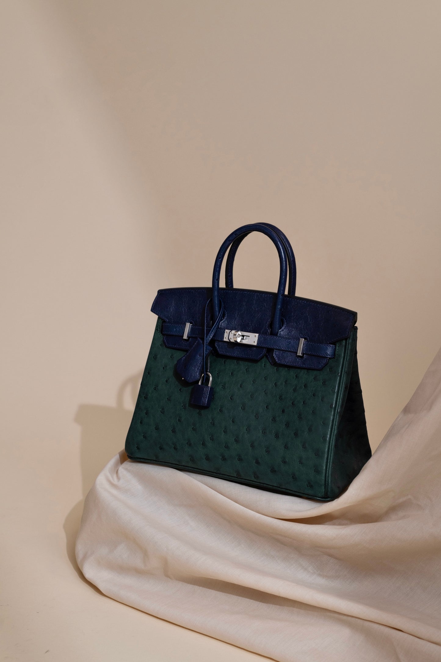 Hermès Birkin 25 Ostrich in Vert Cypress/Blue Iris PHW