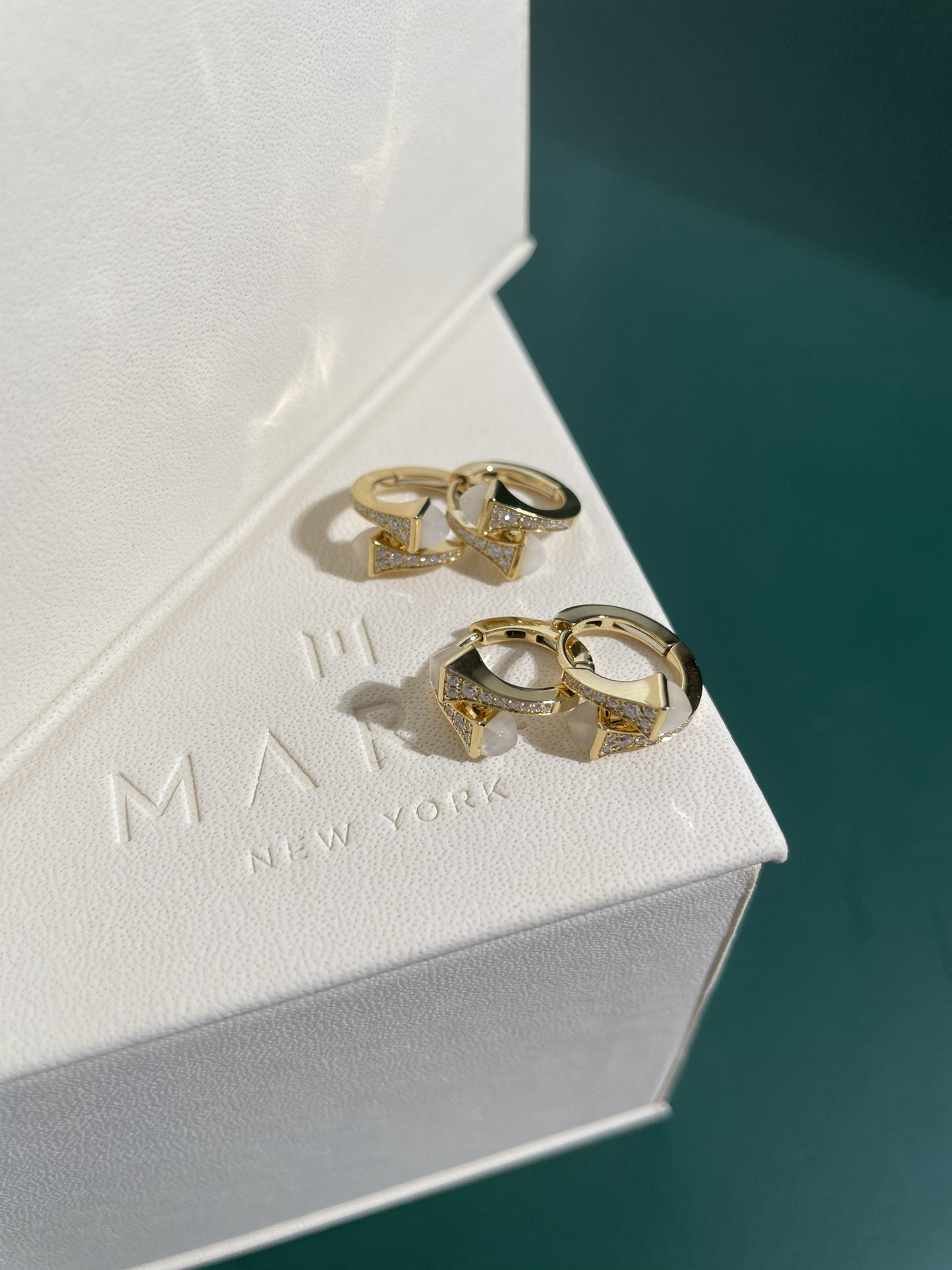Marlie Cleo Diamond Huggie Earrings in Gold and Moon Stone