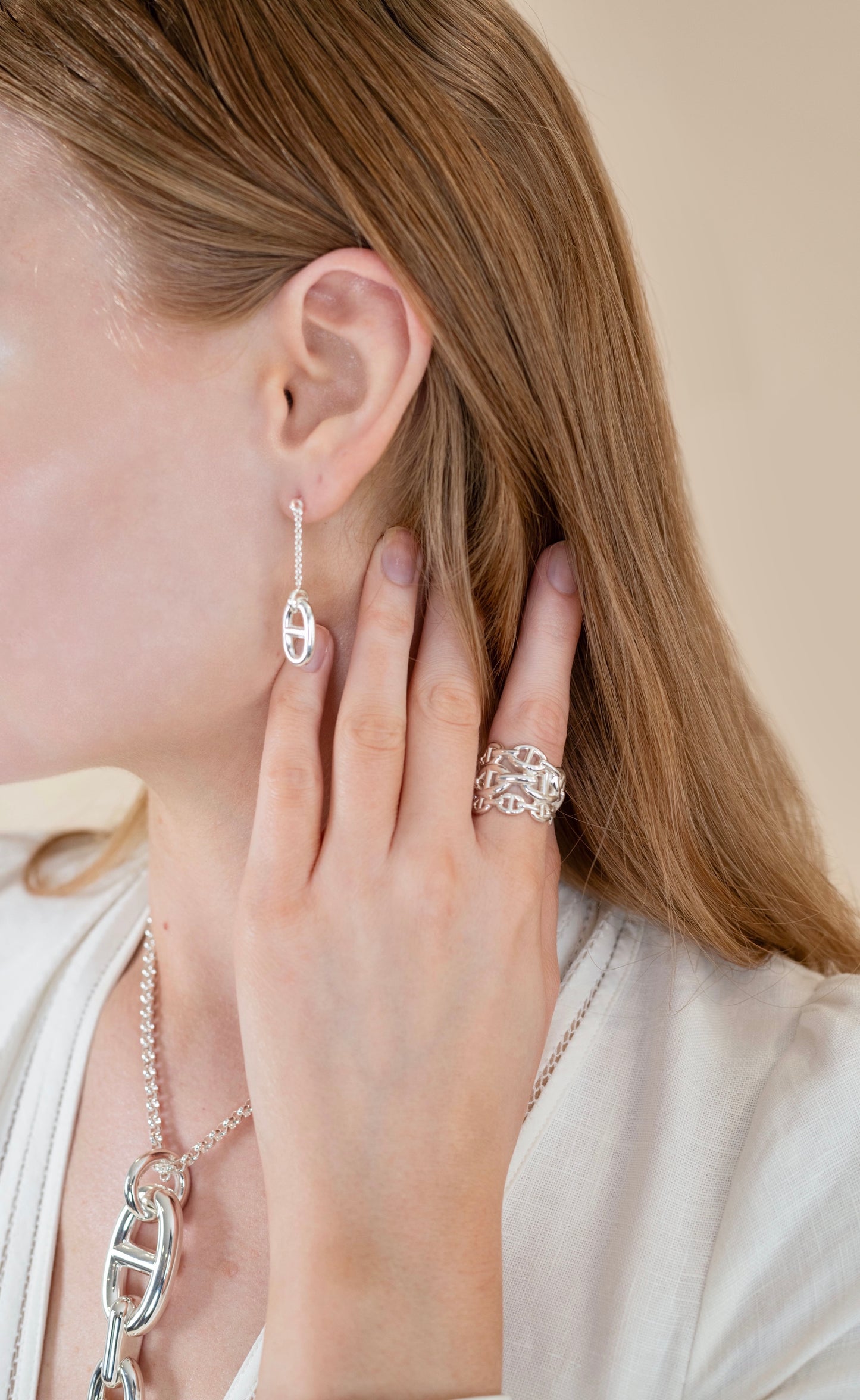 Hermès Chain D'ancre Enchainee Large Pendant with Farandole Small Earrings & Ring