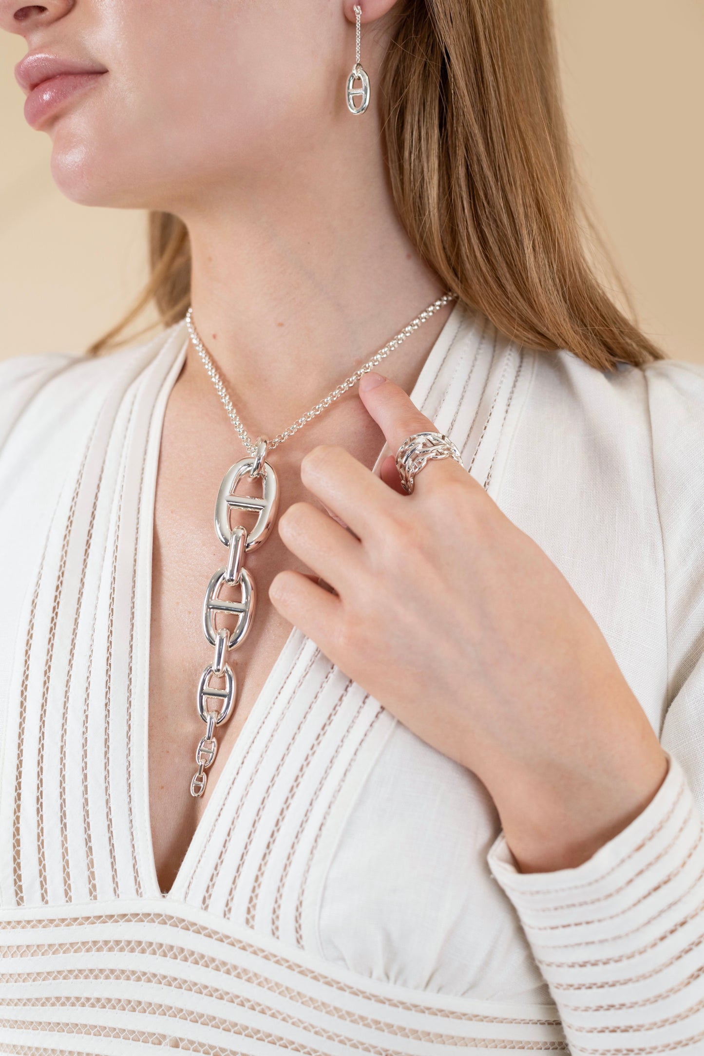 Hermès Chain D'ancre Enchainee Large Pendant with Farandole Small Earrings & Ring