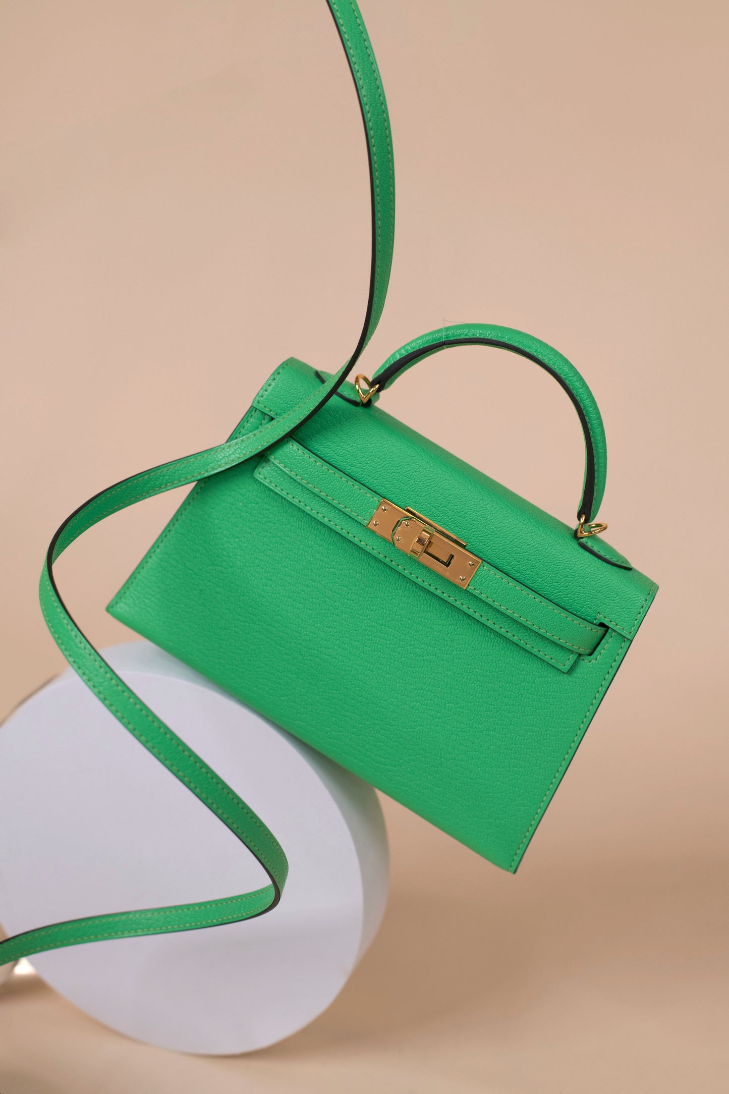 Hermès Mini Kelly in Vert Comics with Amina Muaddi Green Slingback