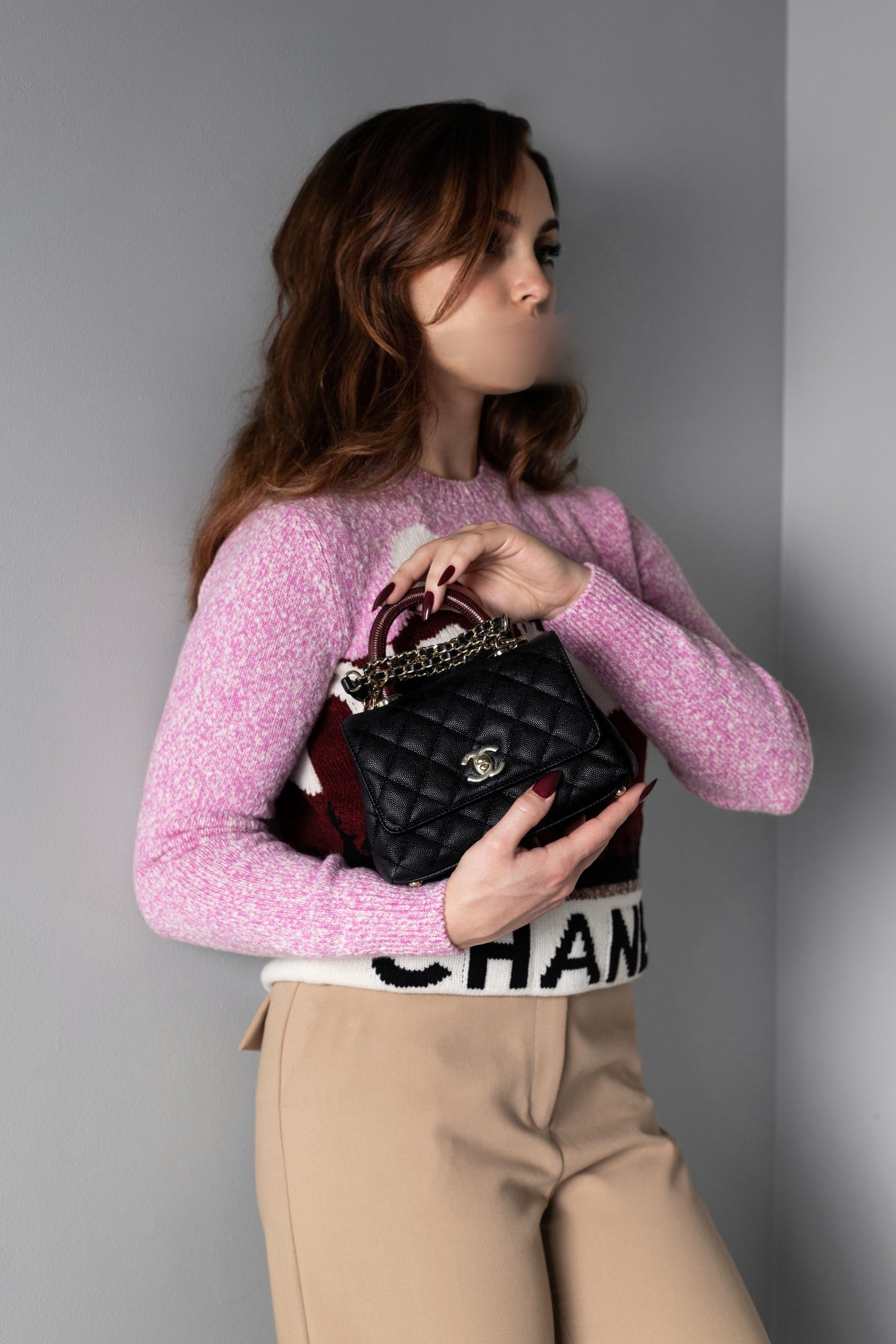 Chanel - Wool Sweater & Micro Coco Handle Bag