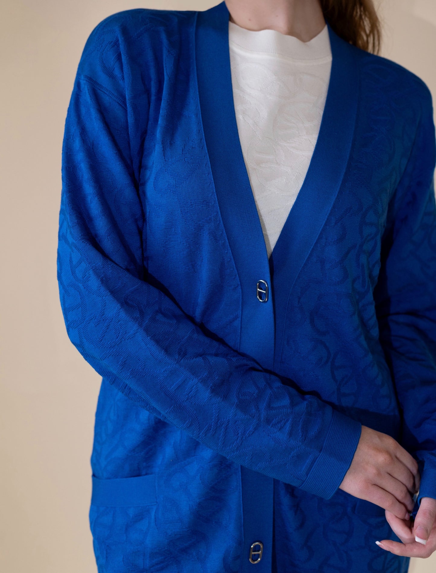 Hermès Maille Naoussa Cardigan in Bleu Nautique with Mini Evelyne in Blue France