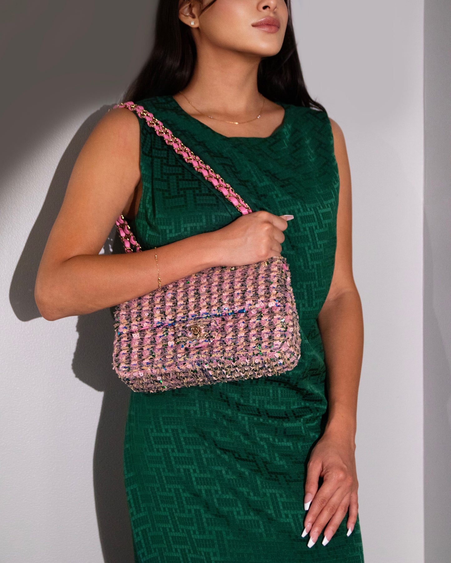 Chanel Small Sequins Flap Bag in Light Pink, Green & Yellow with Gold-Tone Metal
