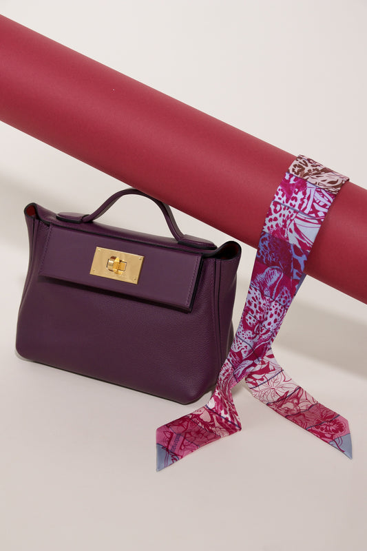 Hermès Mini 24/24 باللون Cassis/Rouge Grenat مع GHW