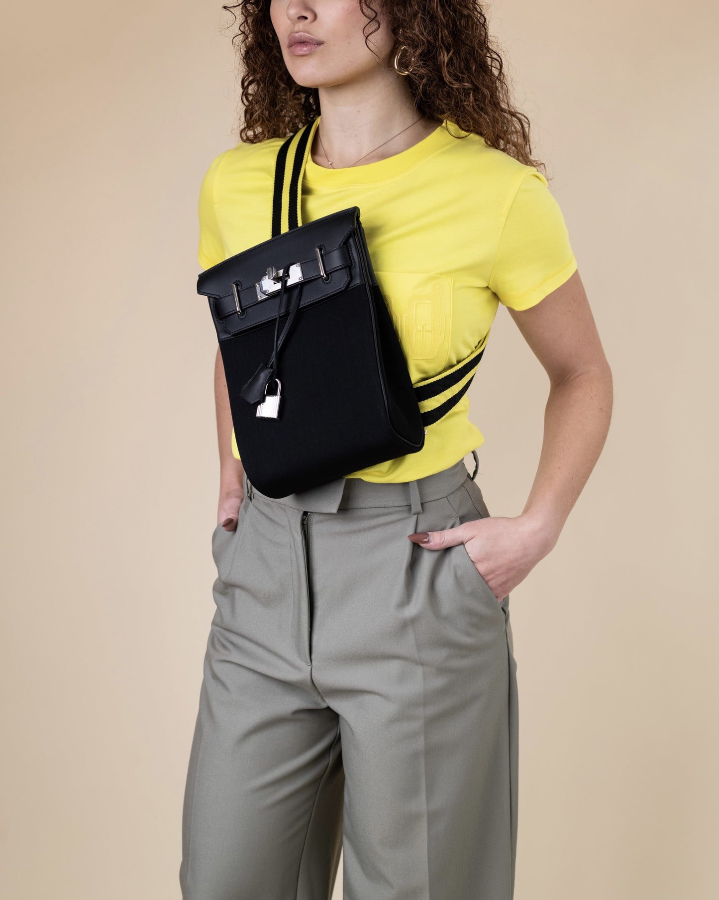 Hermès Hac a Dos Backpack PM in Black/New Lime with PHW