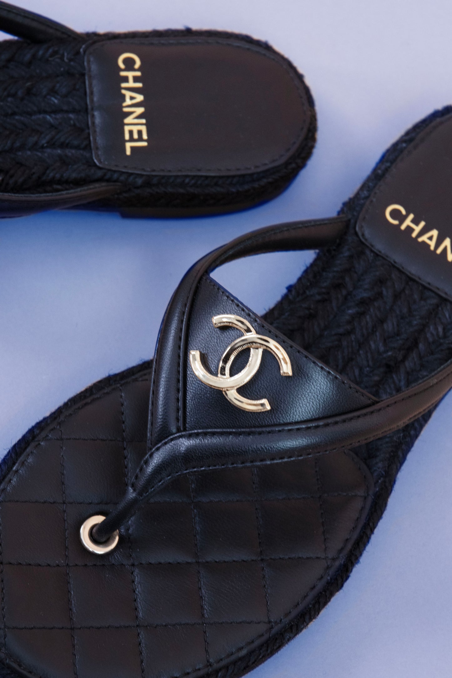 Chanel Thong Sandals in Black Suede Kidskin