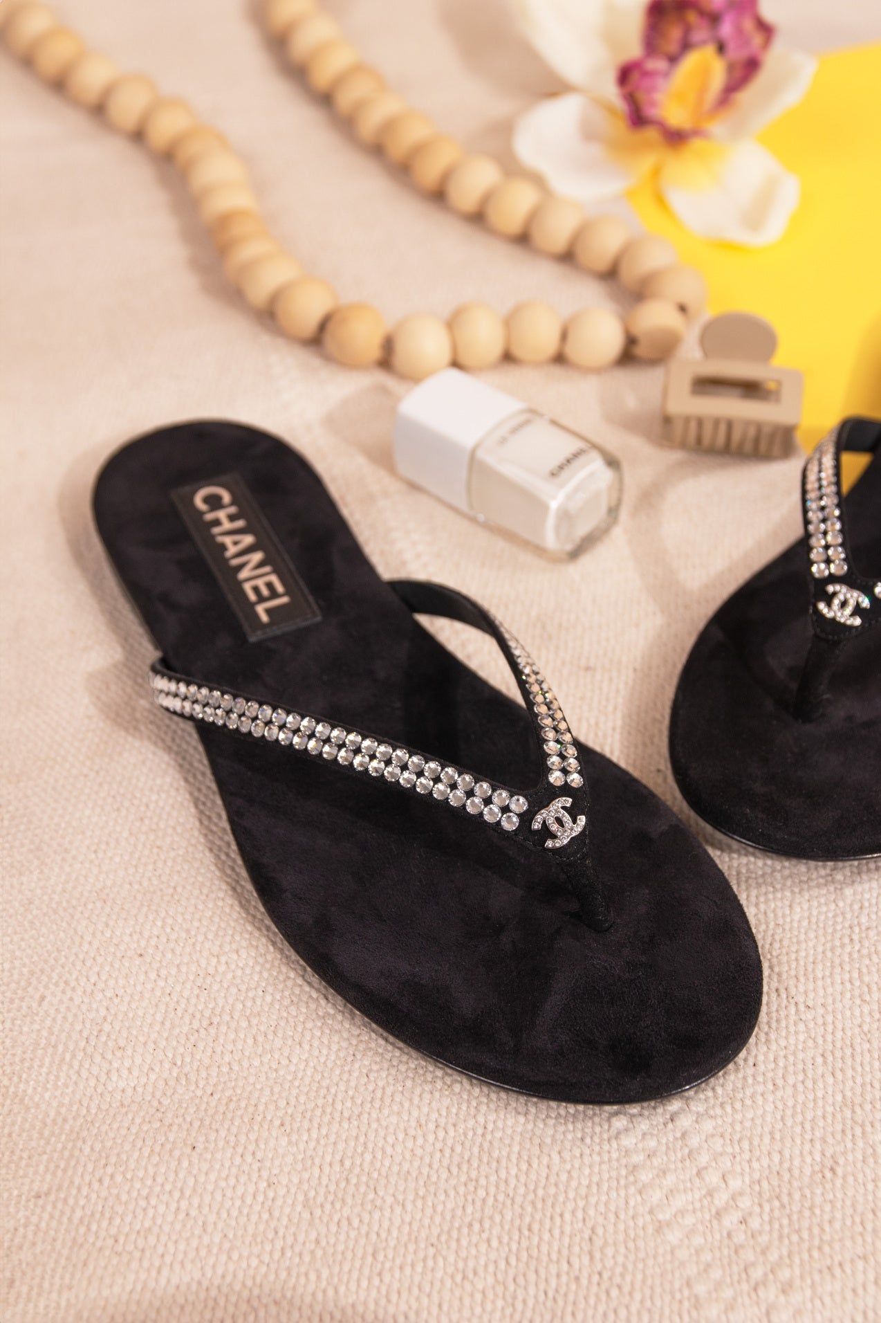 Chanel Black Velvet Crystal Sandals