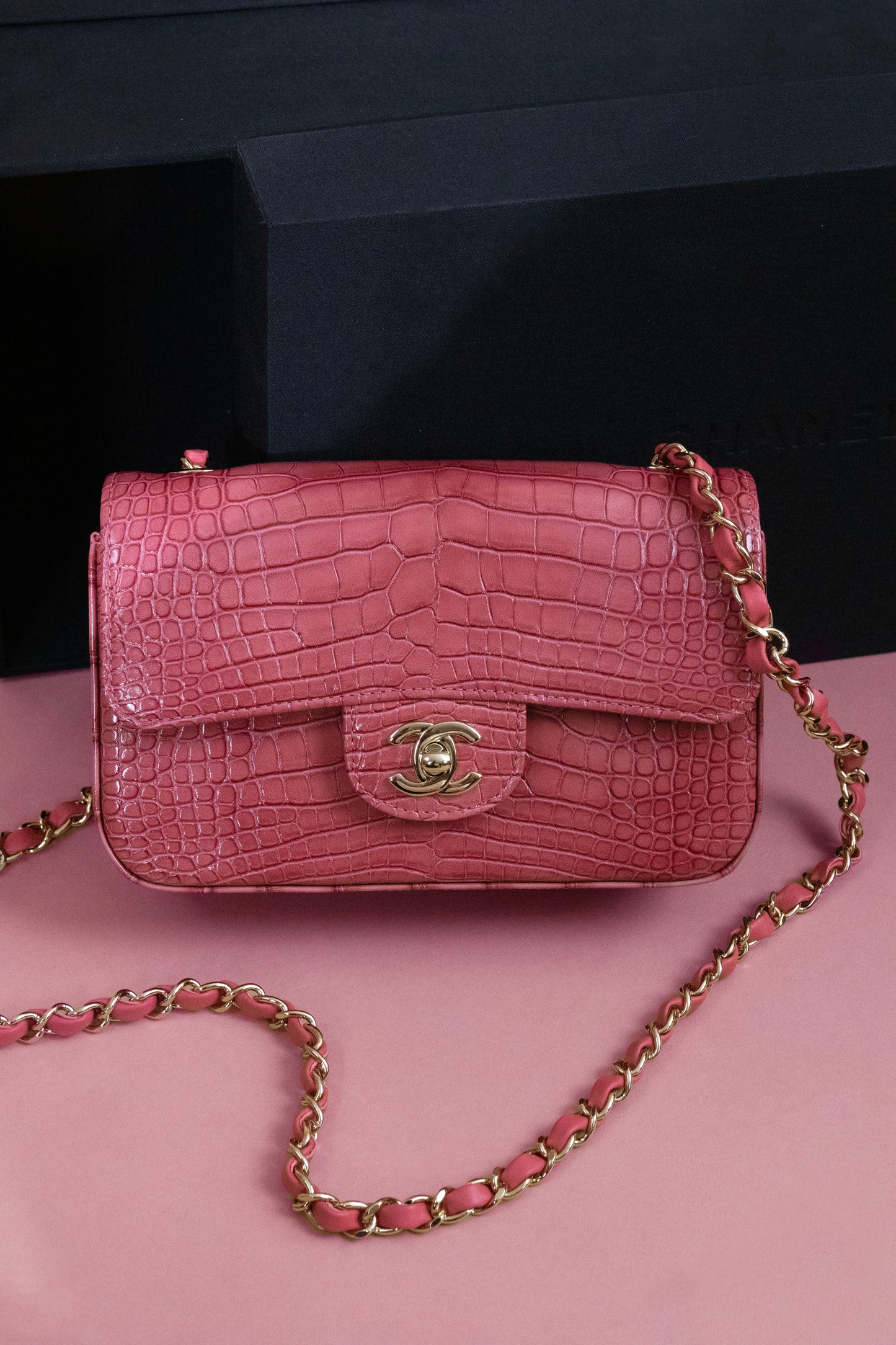 Chanel Mini Flap Bag in Shiny Alligator Pink