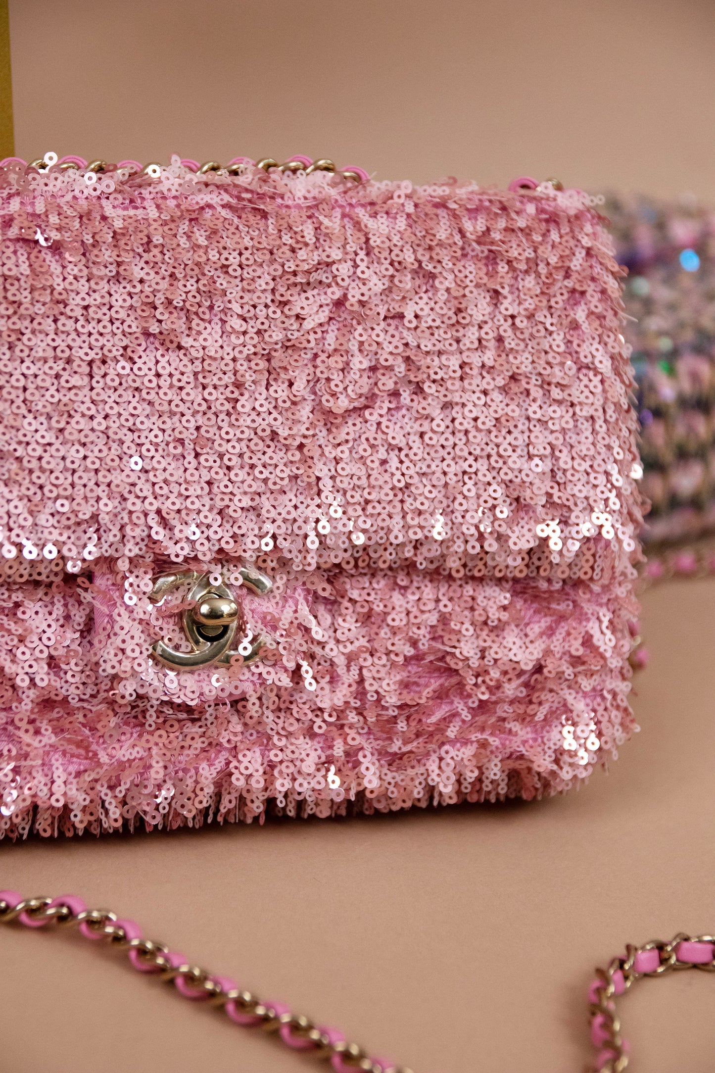 Chanel Flap Bag Fringed Sequins in Pink
