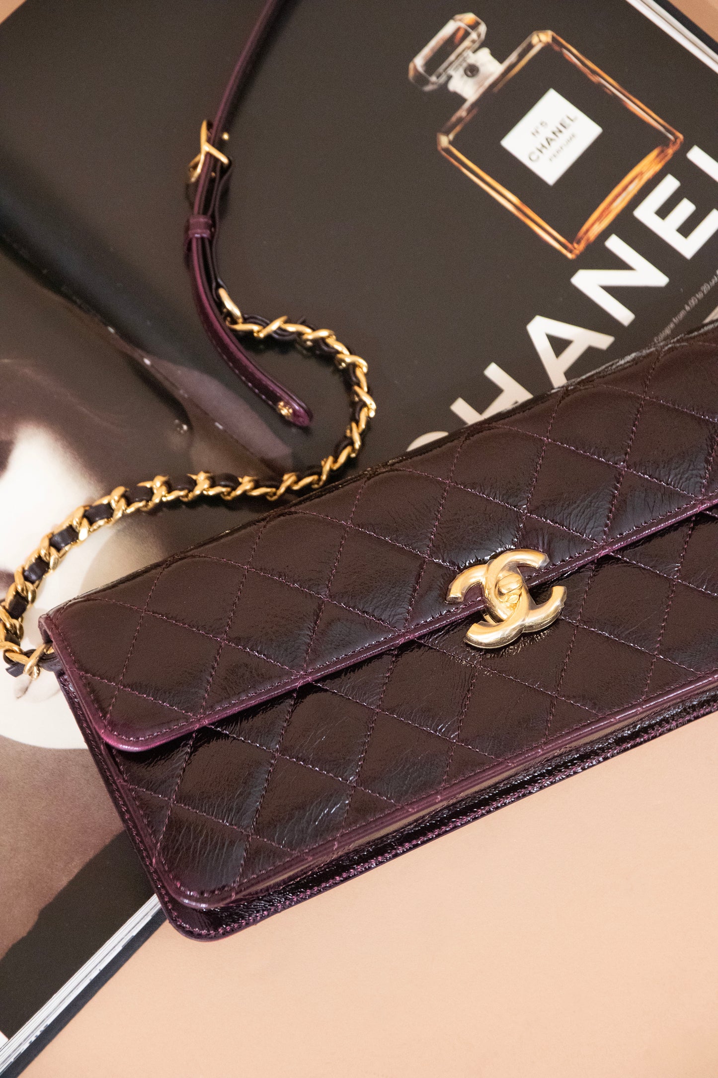 Chanel Long Clutch with Chain in Dark Burgundy