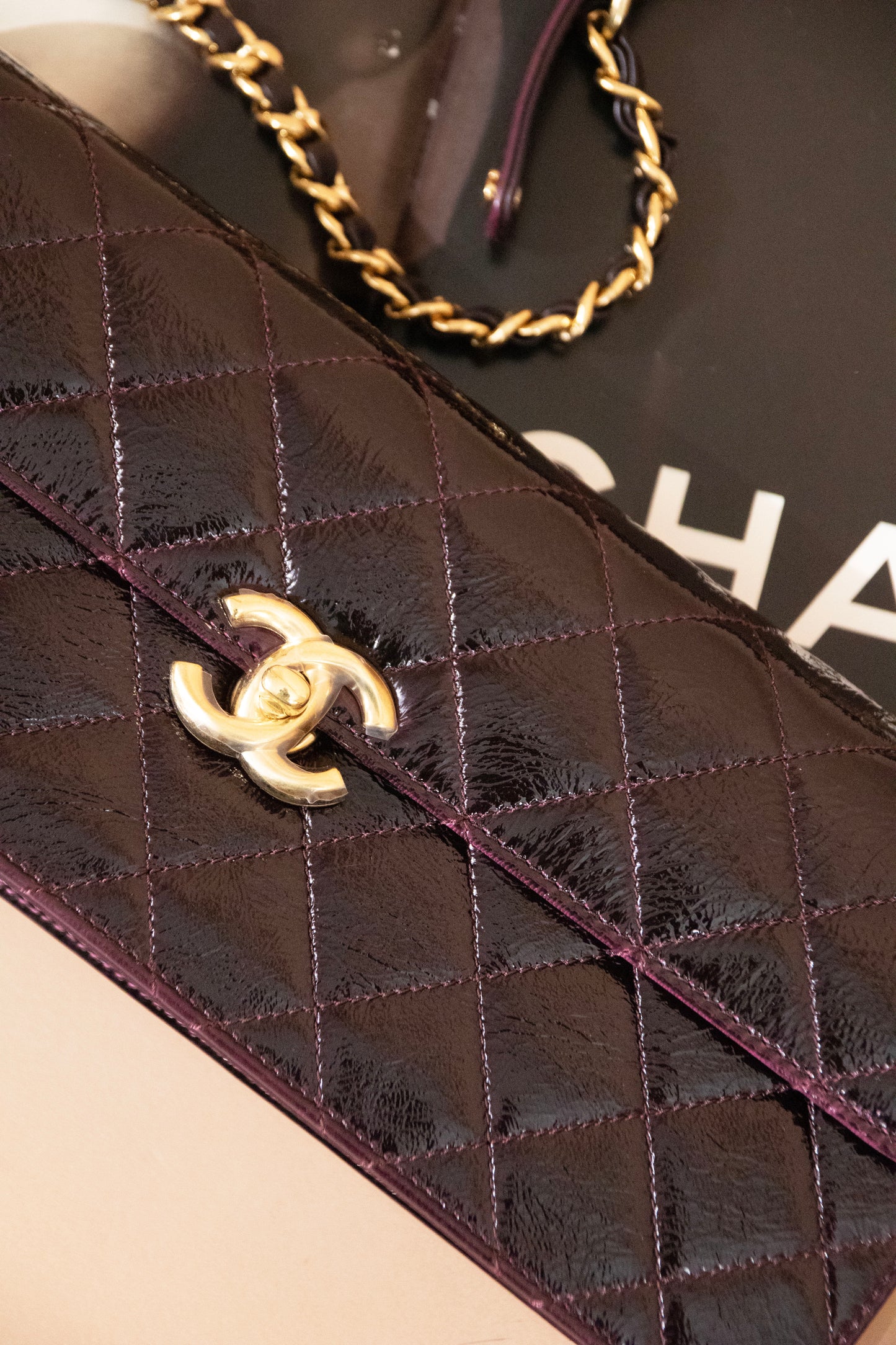 Chanel Long Clutch with Chain in Dark Burgundy