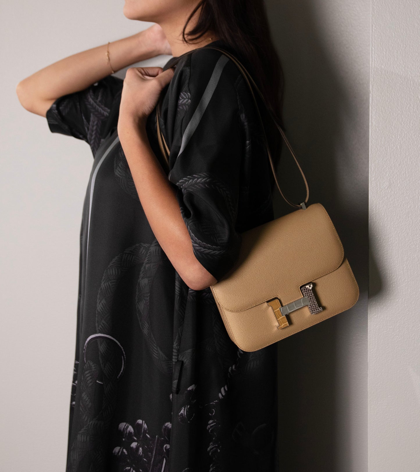 Hermès Mini Constance Epsom Poussiere with Exotic Buckle