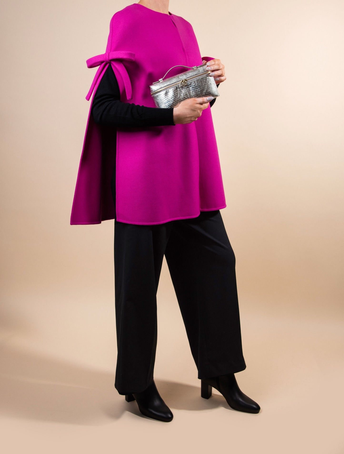 Valentino Pink Cape with Loro Piana L19 Metallic Lizard Pouch