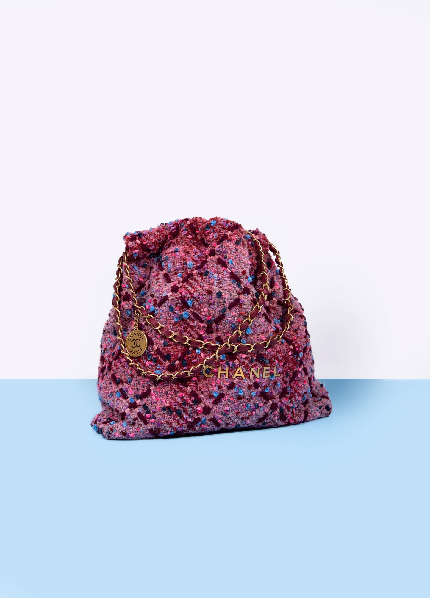 Chanel - Tweed Hobo Bag in Pink/Burgundy & Multicolor - Details
