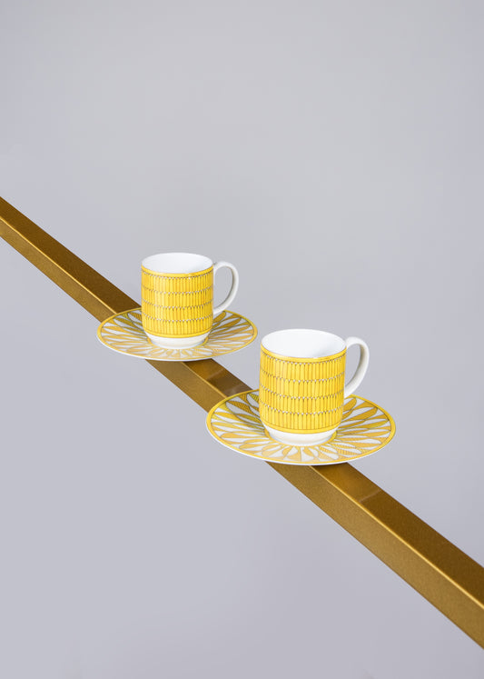 Hermès - Soleil Coffee Set in Yellow/White
