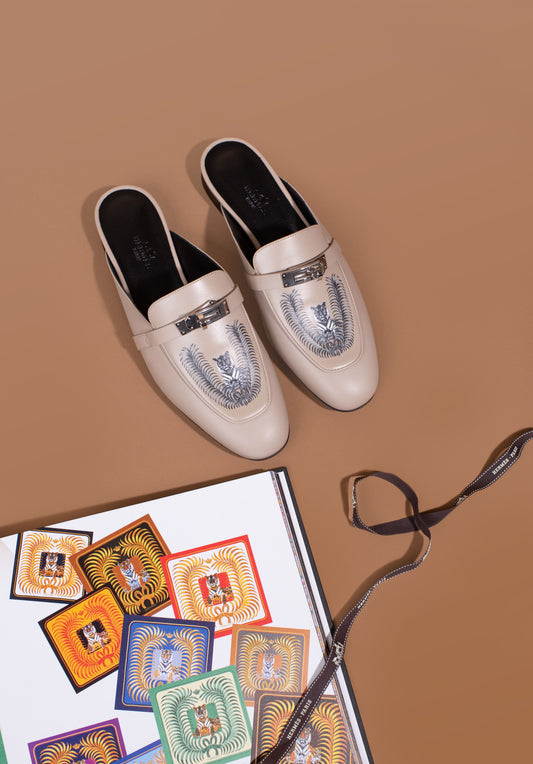 Hermès - Oz Tiger Mule in Blanc Gomme PHW