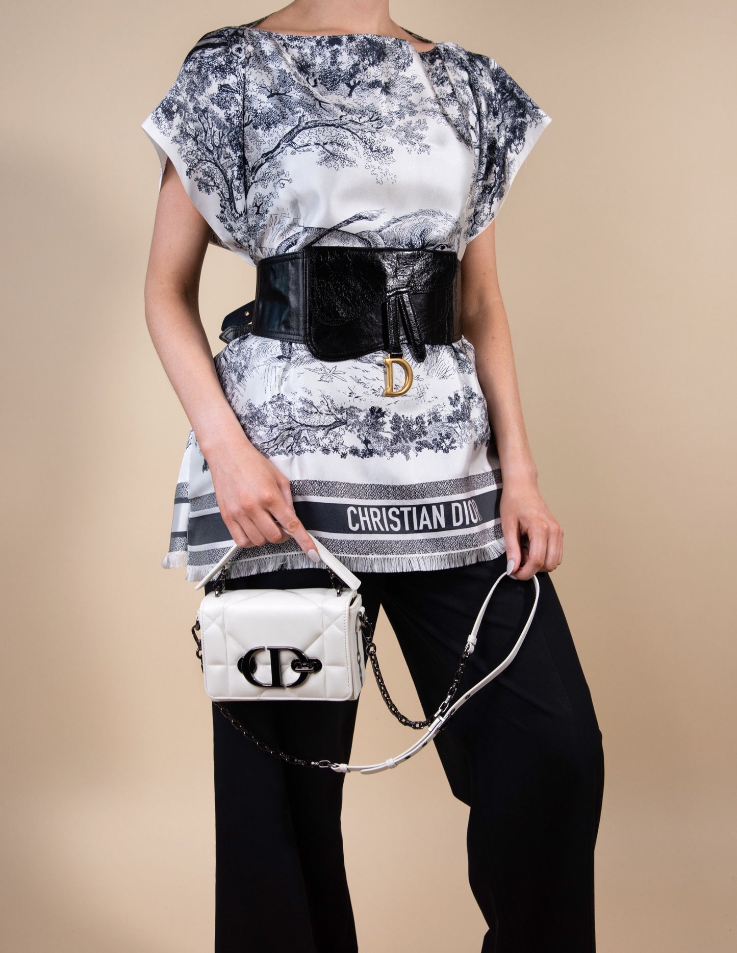 Dior - Silk Poncho with Black Saddle Belt & 30 Montaigne Small Box Bag
