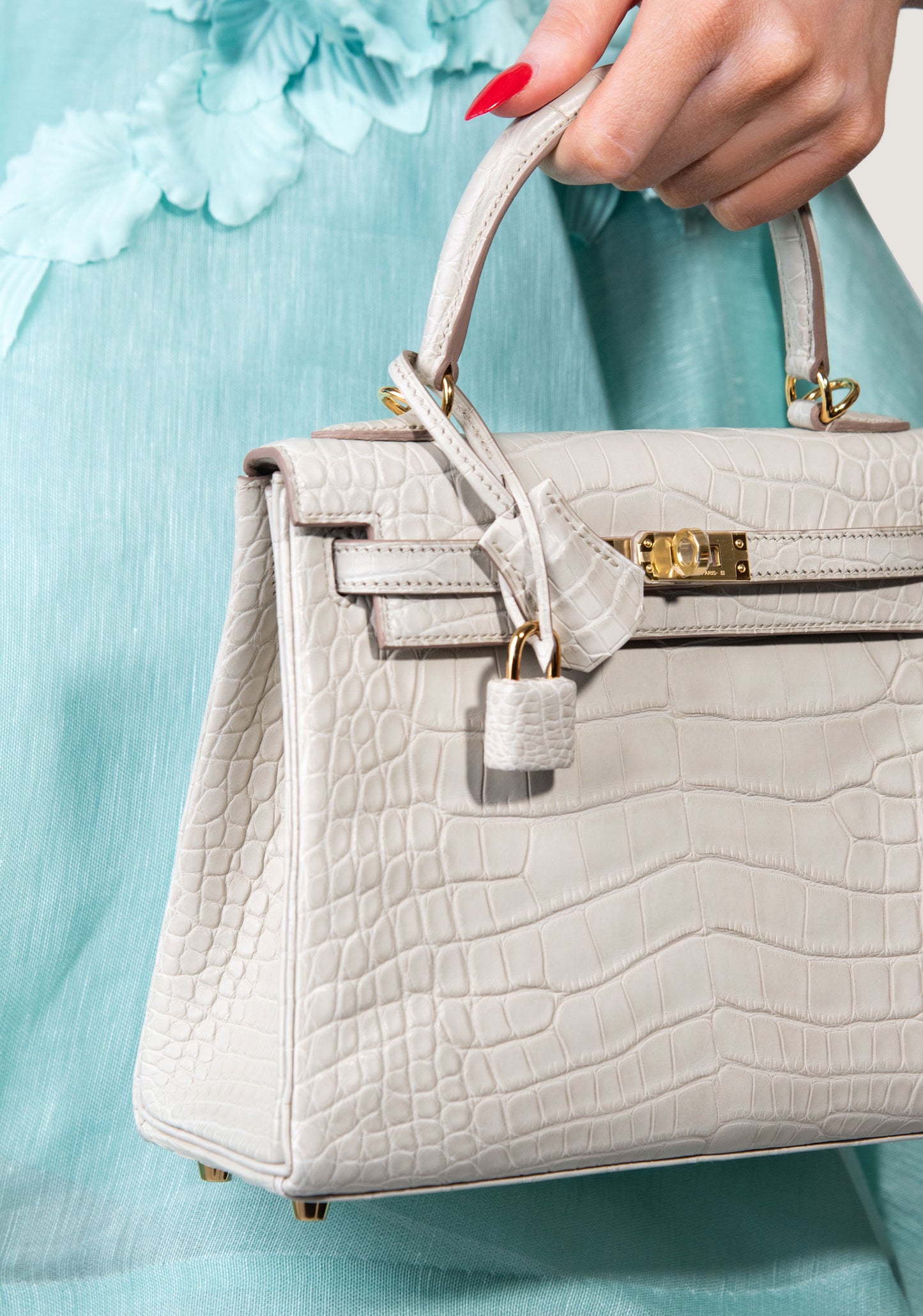 Hermès Kelly 25 Matte Crocodile Beton GHW