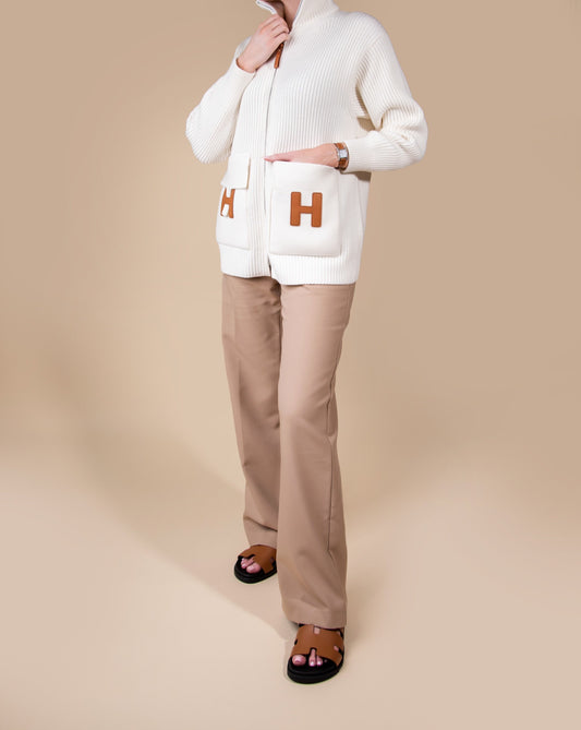 Hermès - White Knit Cardigan with H Pockets