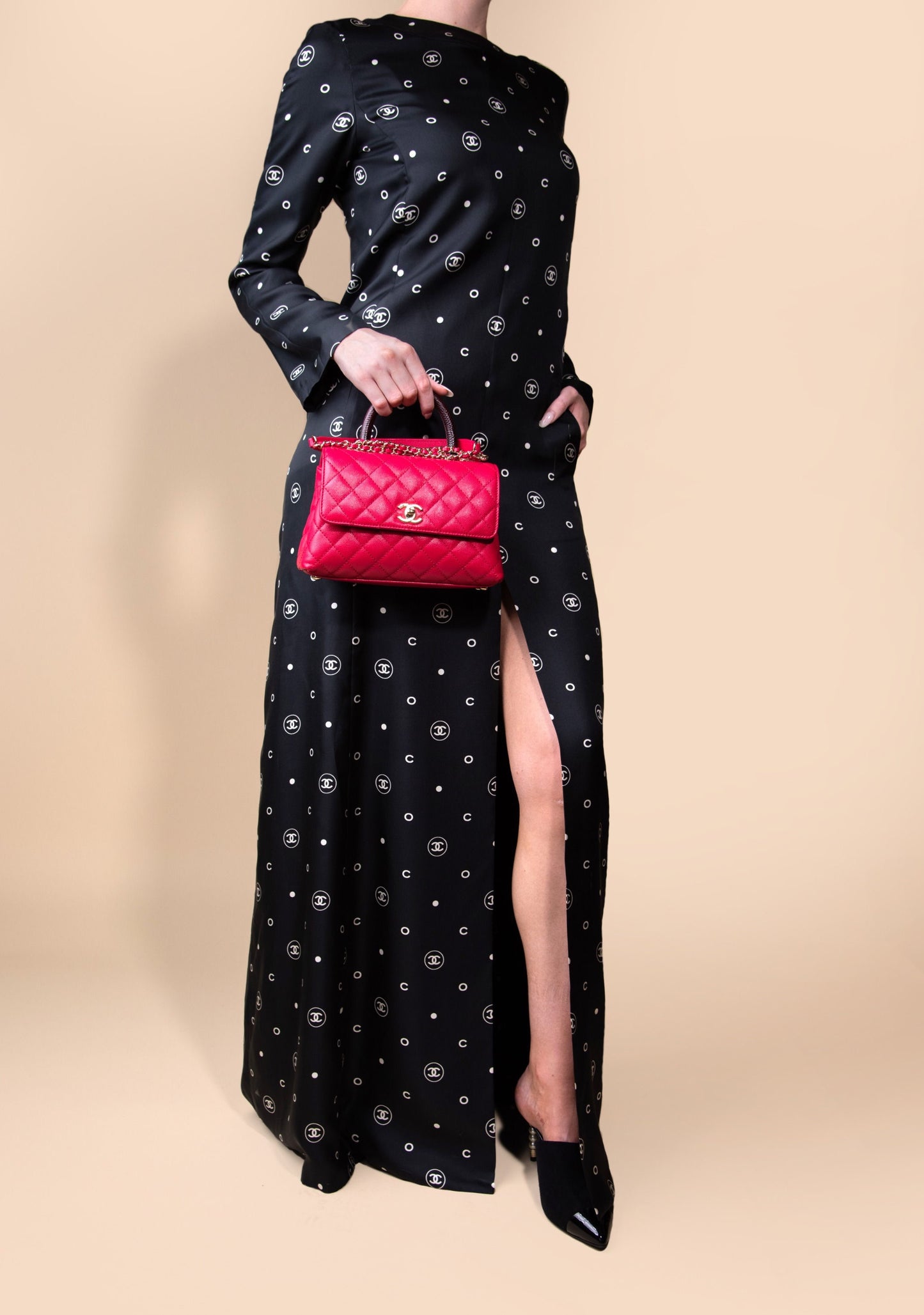 Chanel Coco Handle Caviar Raspberry with Embossed Lizard Handle